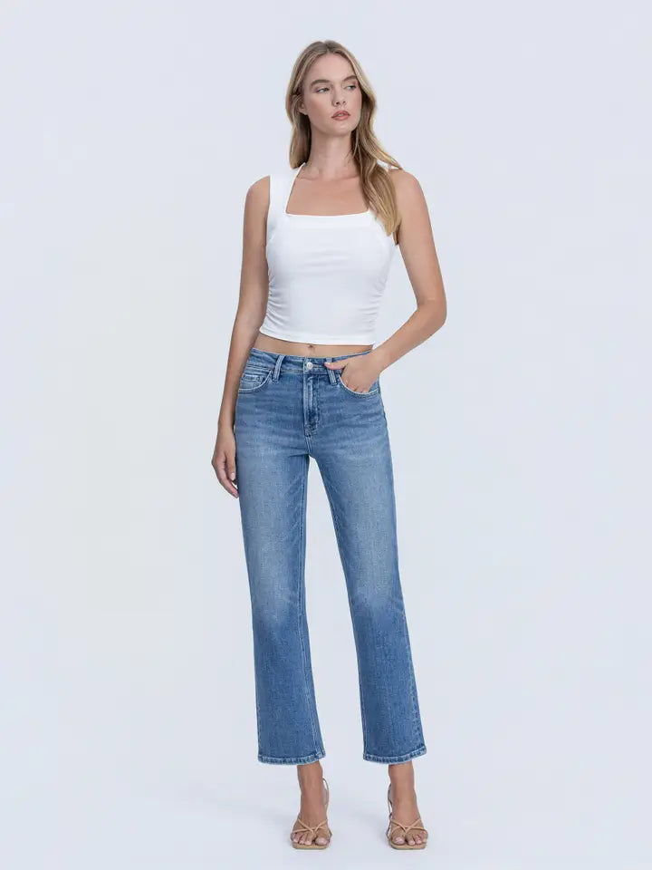 Flying Monkey | High Rise Distressed Back Hem Ankle Straight Jeans