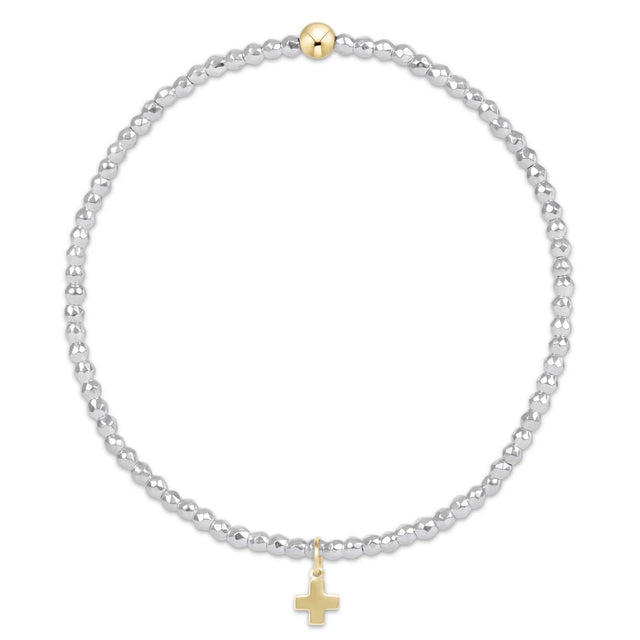 Enewton | Bright Silver Faceted Hematite 2mm bead bracelet - Signature cross gold charm