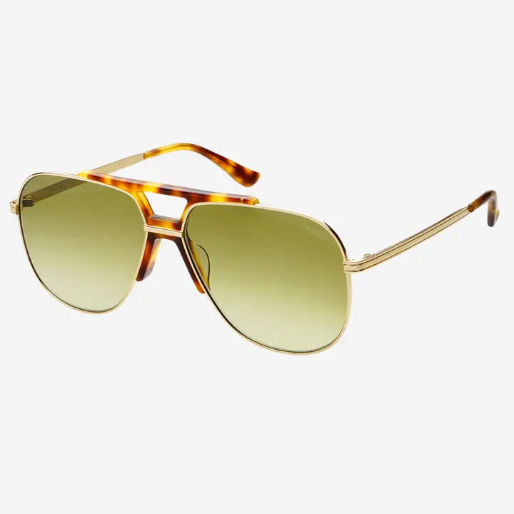 Freyrs | Logan Acetate Aviator Unisex Sunglasses - Gold / Fade Green