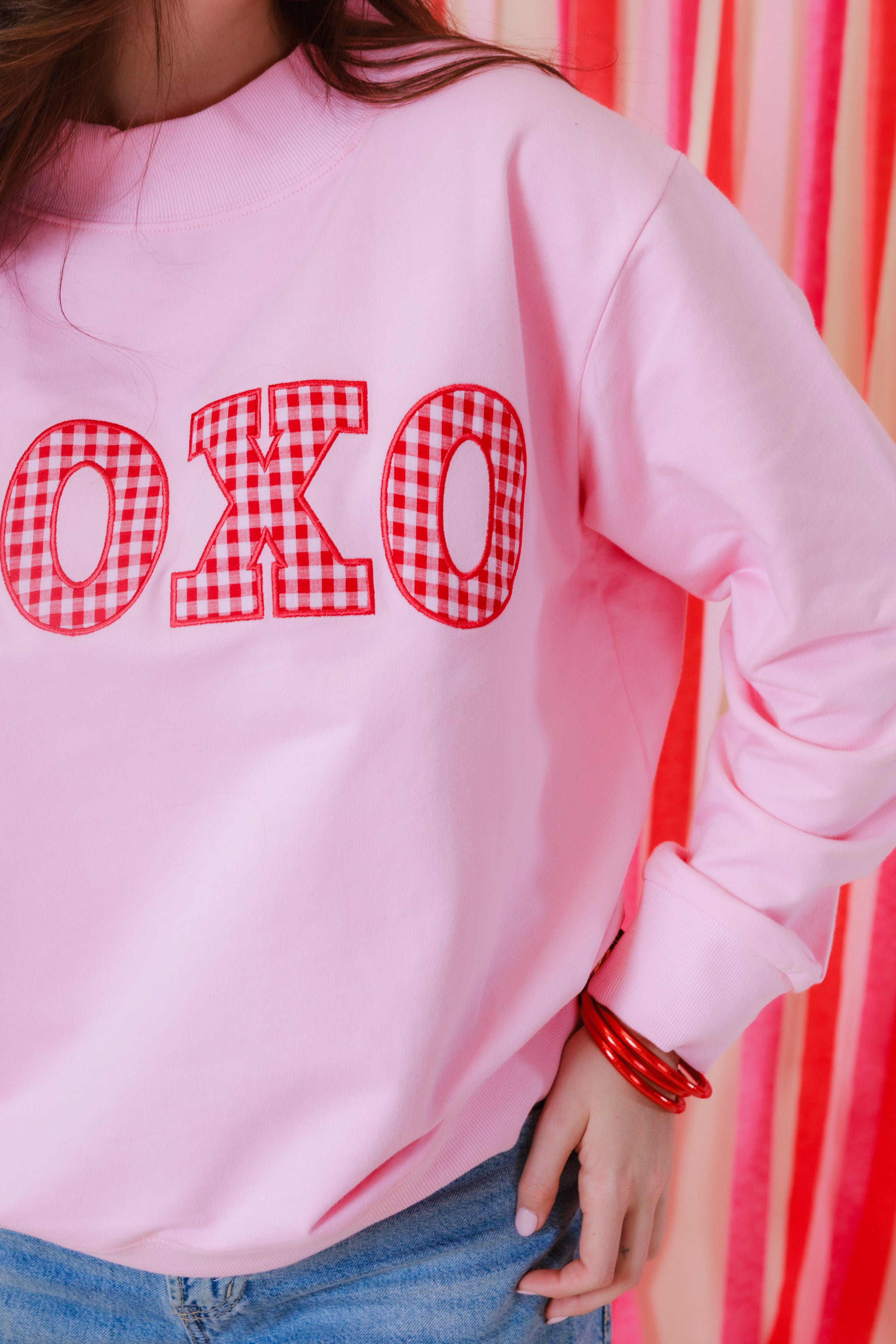 Mock Neck Gingham XOXO Patch Sweatshirt
