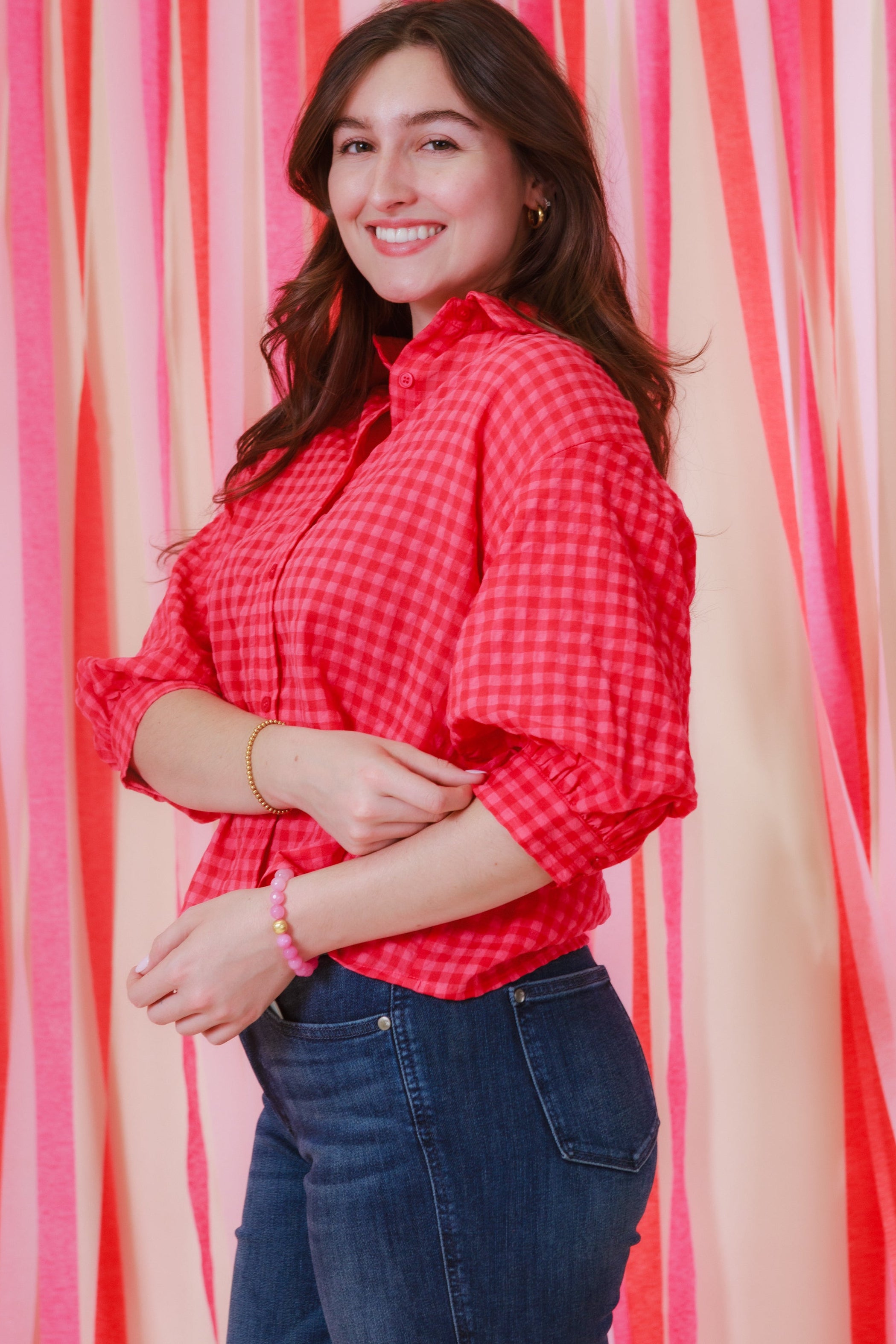 The Gingham Sweetheart Button Down Top