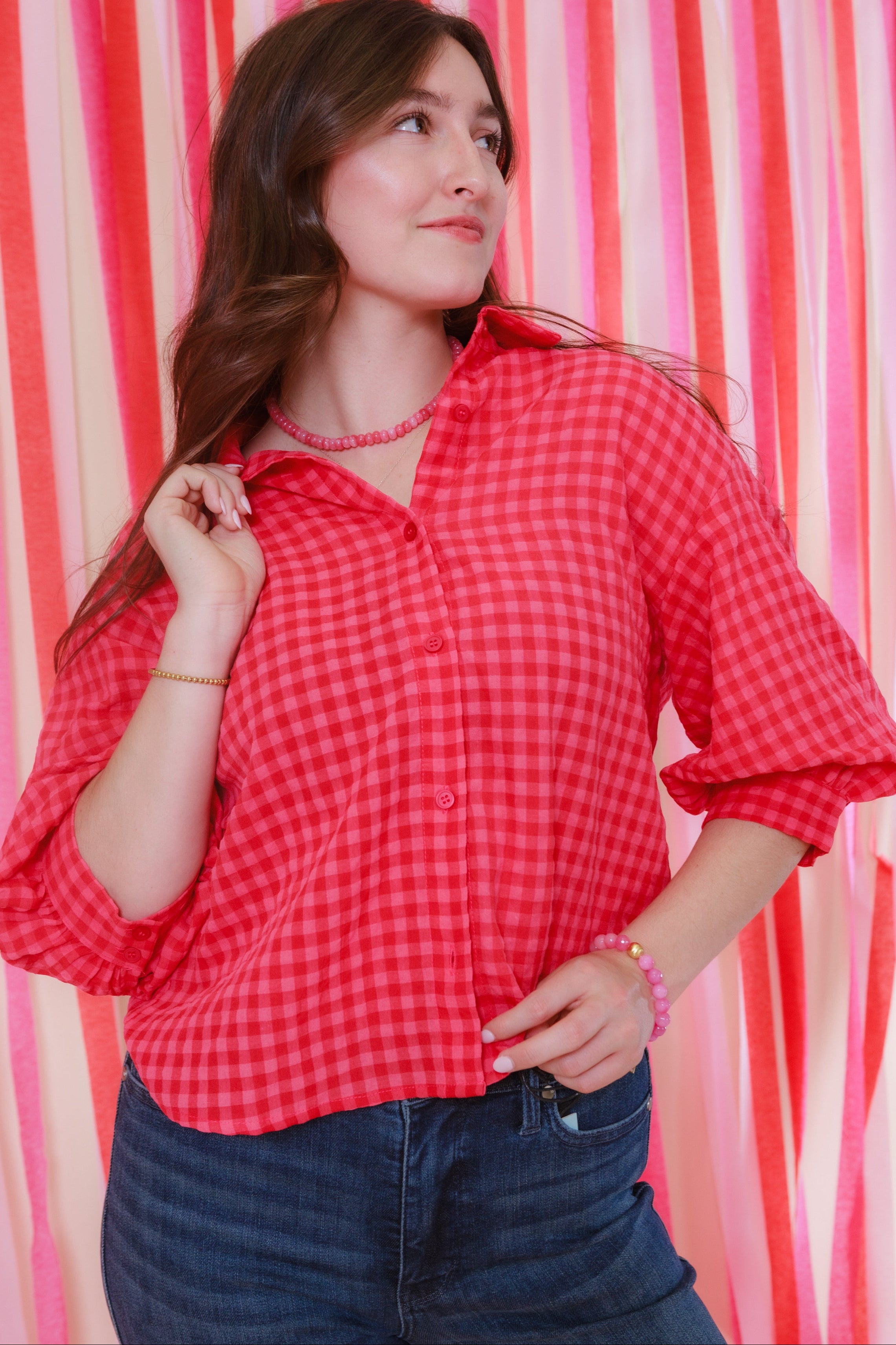 The Gingham Sweetheart Button Down Top