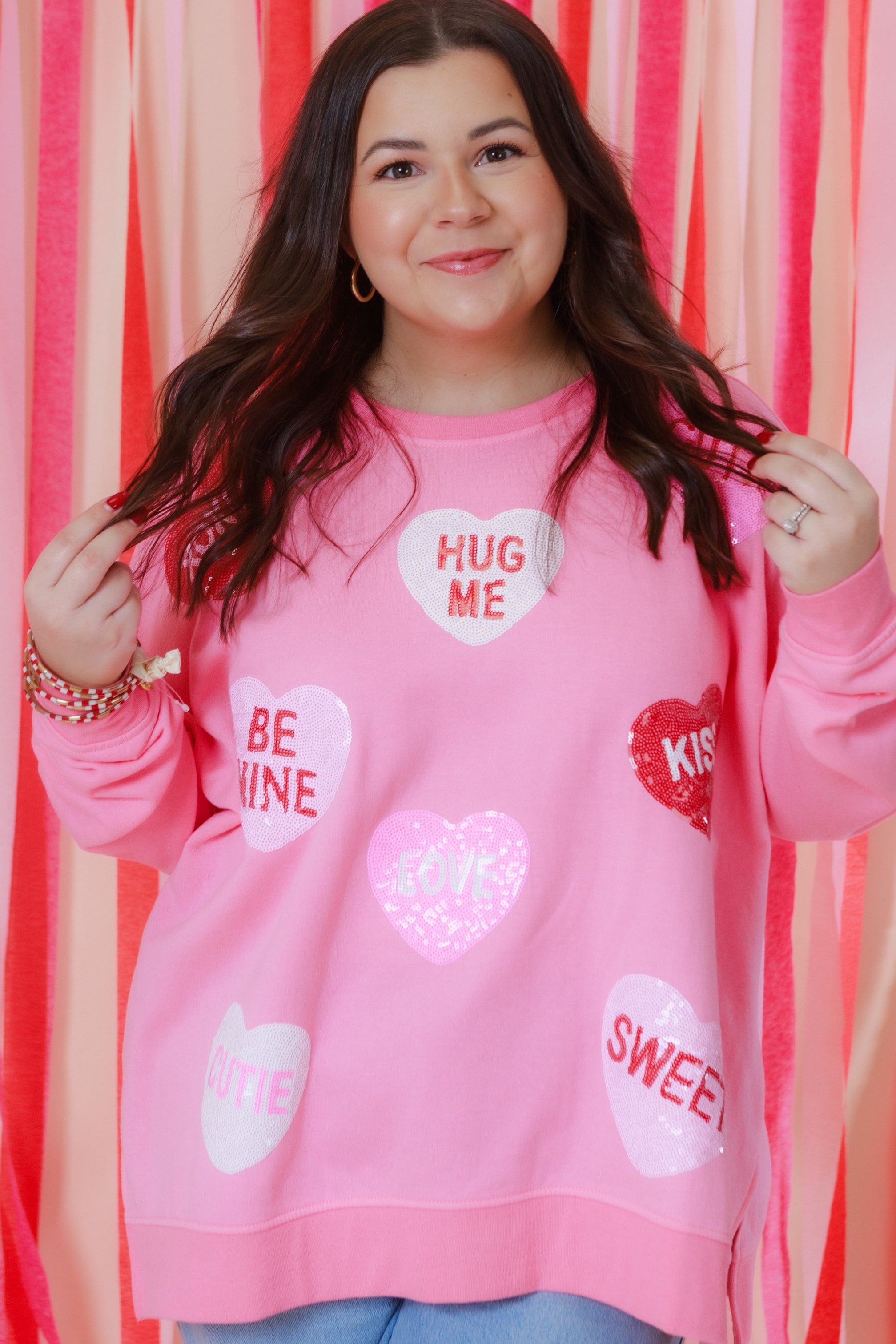 Mudpie | Pink Valentine's Sparkle Sweatshirt
