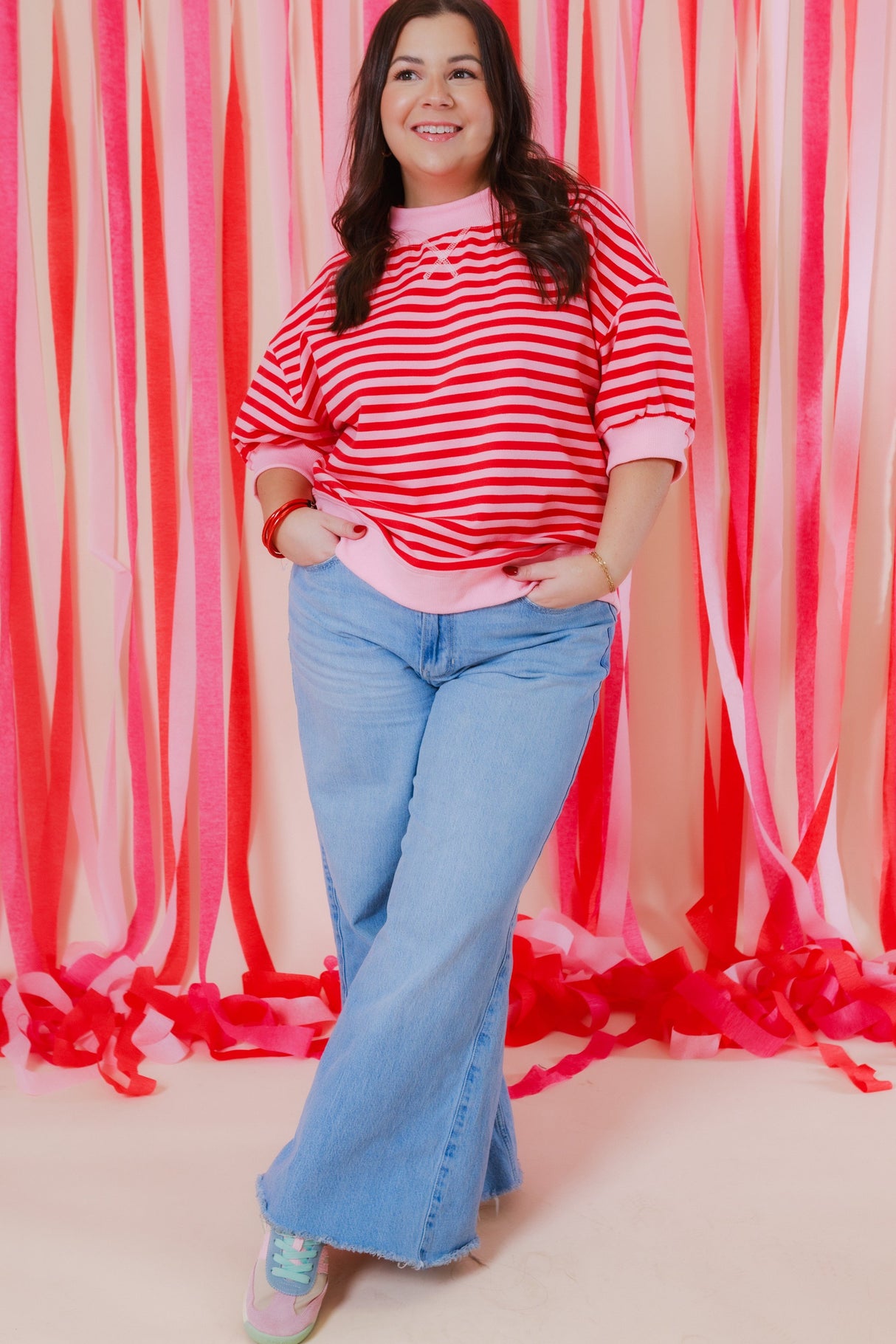 The Mock Neck Stripe Sweatshirt