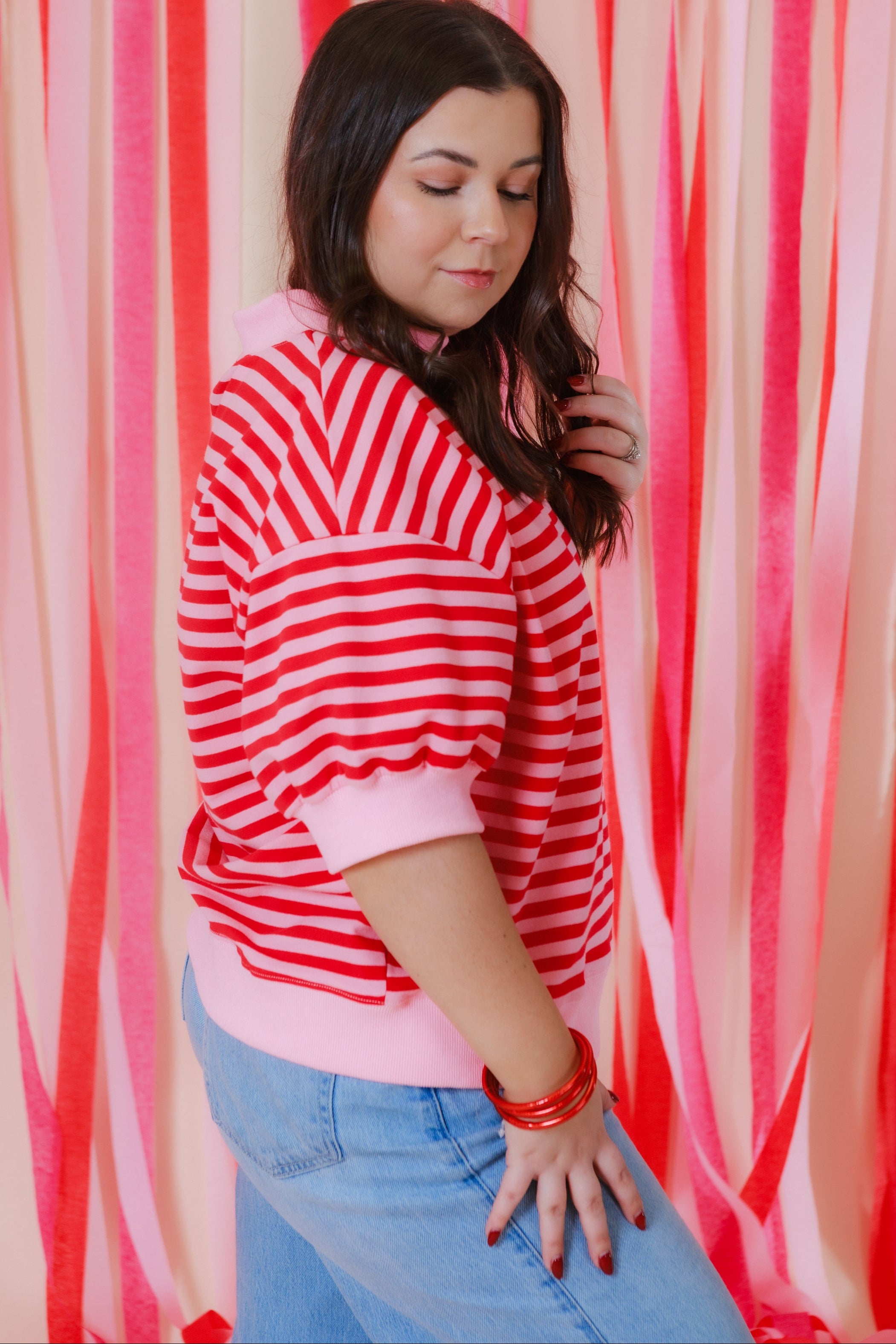 The Mock Neck Stripe Sweatshirt