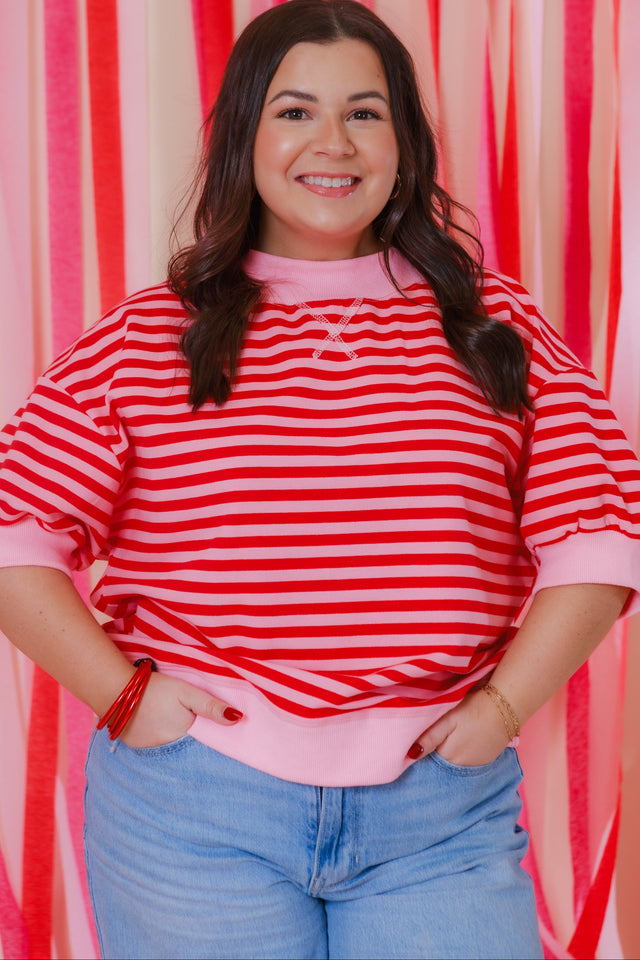 The Mock Neck Stripe Sweatshirt
