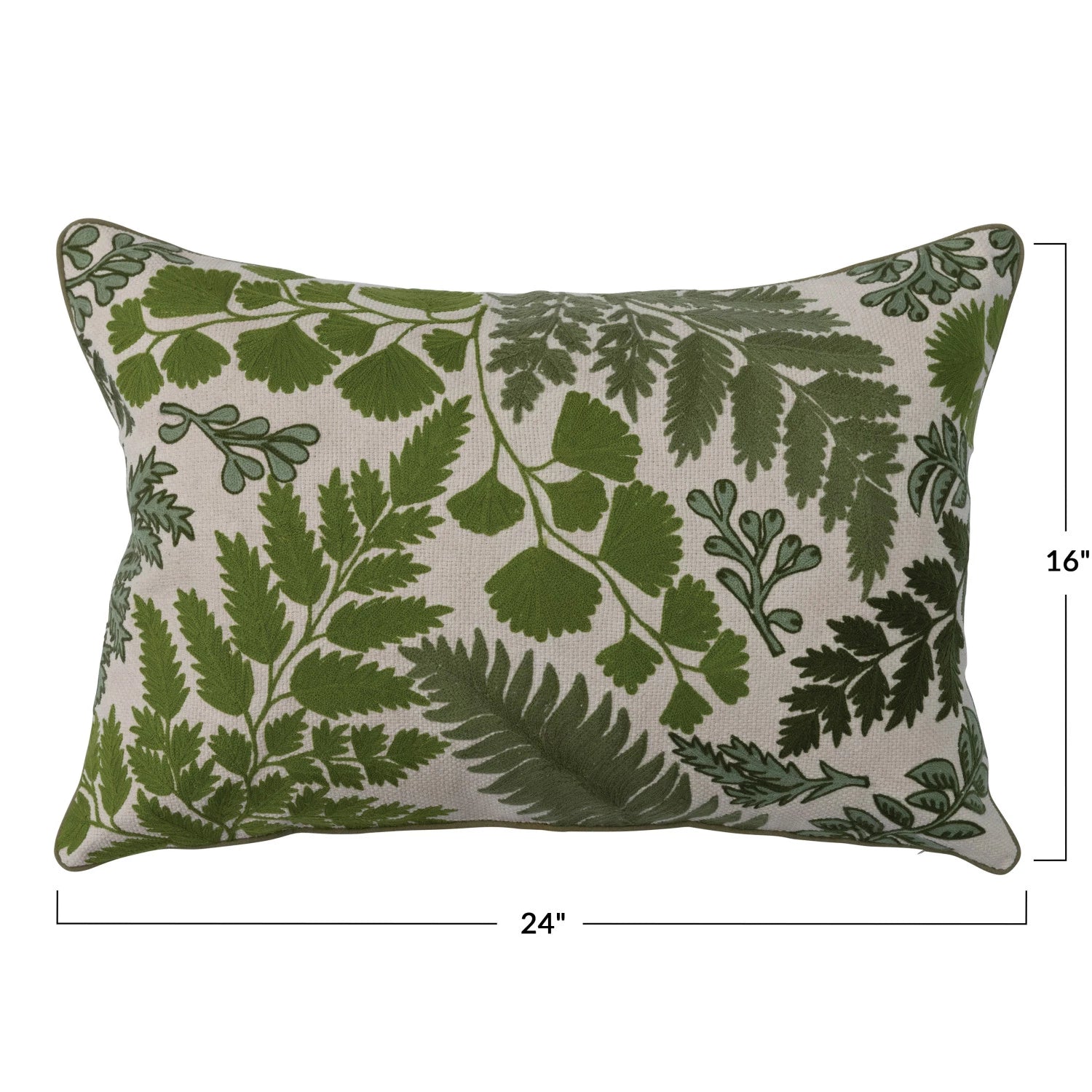 24" x 16" Cotton Embroidered Lumbar Pillow w/ Botanicals, Polyester Fill
