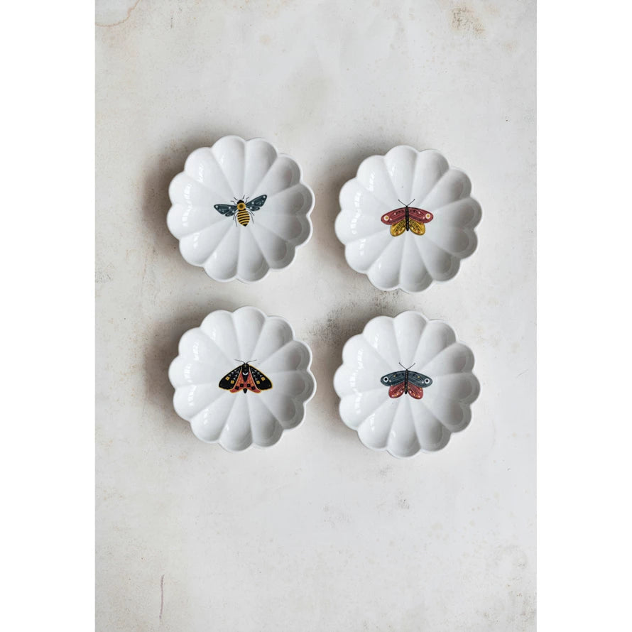 Stoneware Fluted Dish w/ Insect