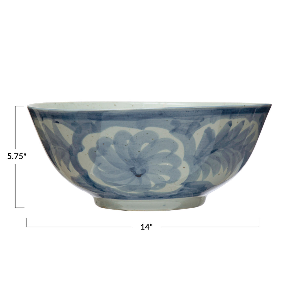 Creative Co-Op | Hand-Painted Stoneware Bowl w/ Design, Blue & White