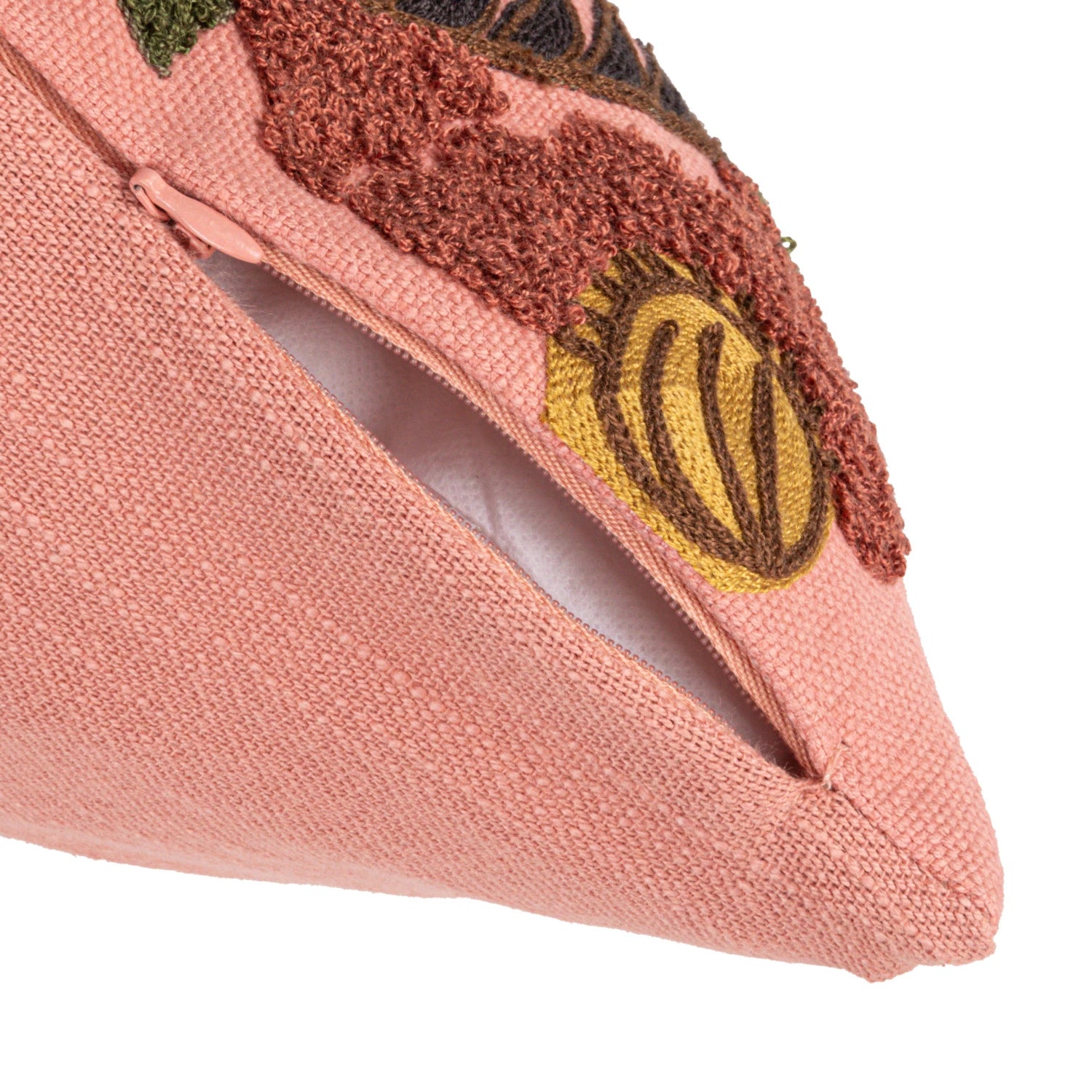 20" Square Cotton Slub Pillow w/ Embroidered Tiger & Flowers