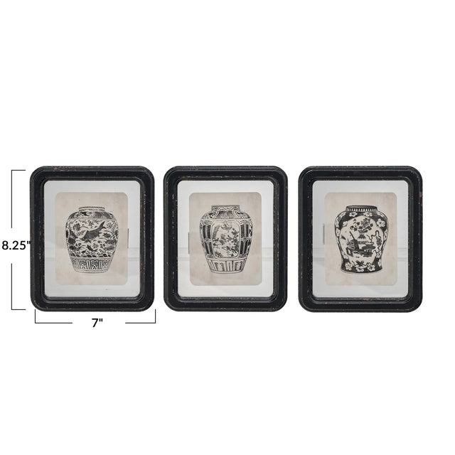 Creative Co-Op | Wood Framed Vase Print - 3 Styles