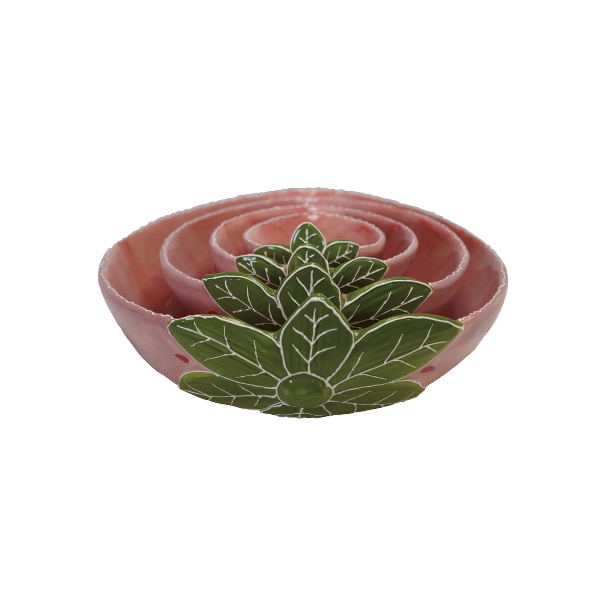Hand-Painted Stoneware Strawberry Shaped Nesting Bowls, Set of 4