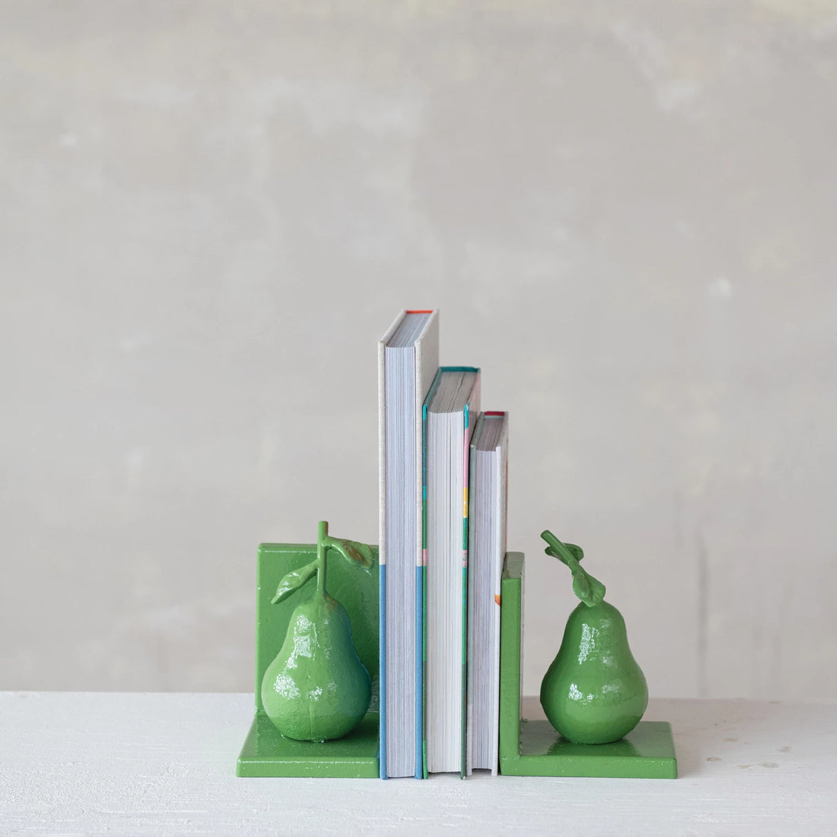 Cast Iron Pear Bookends, Green, Set of 2