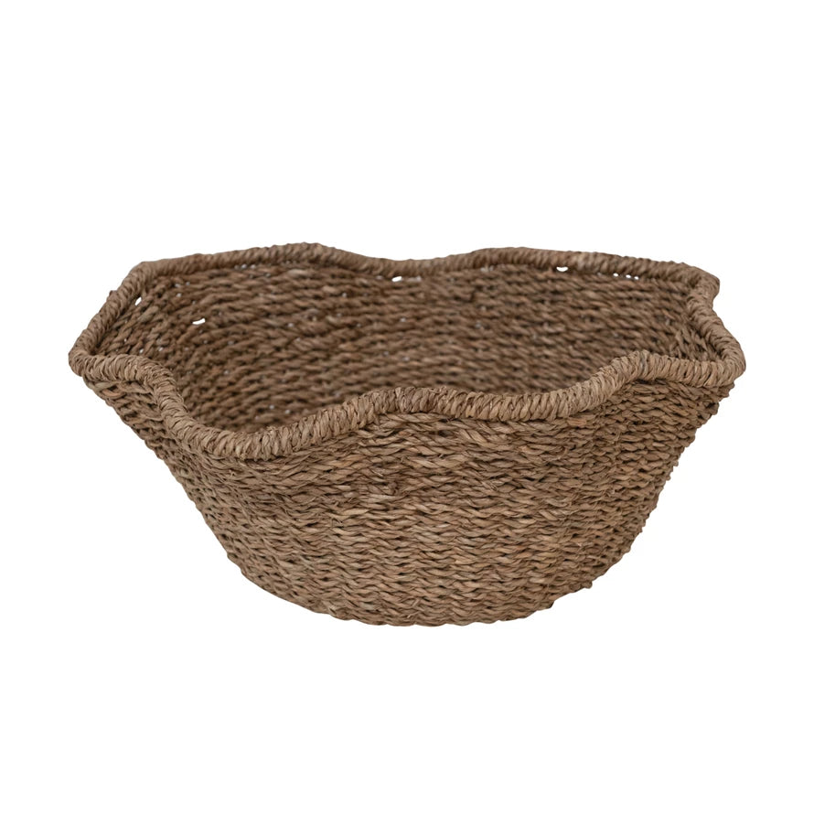 Decorative Woven Bankuan & Rattan Ruffled Bowl, Natural