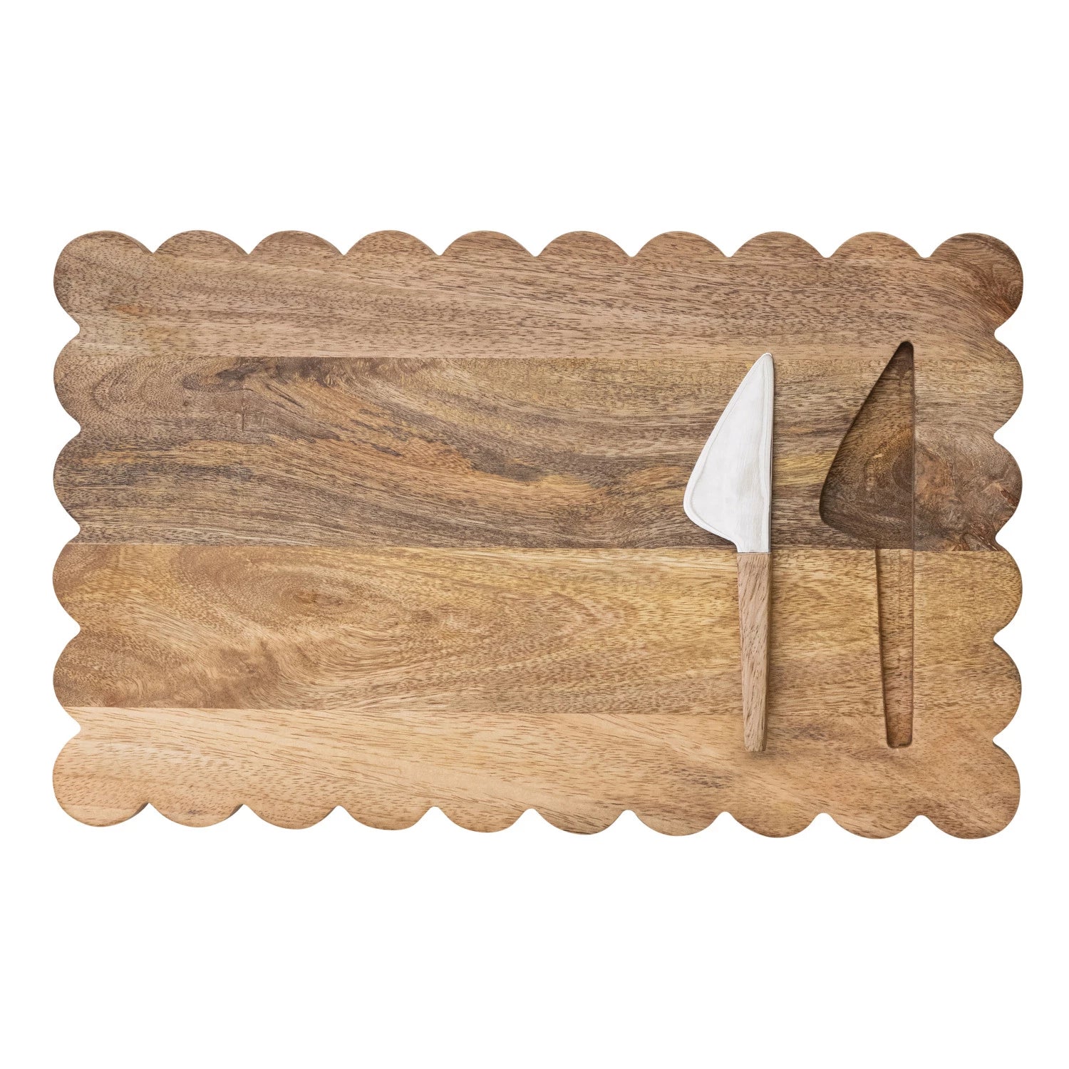 Mango Wood Scalloped Cheese/Serving Board w/ Stainless Steel Cheese Knife