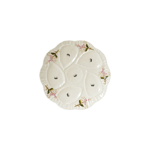 Creative Co-Op | Stoneware Vintage Reproduction Scalloped Oyster Plate w/ Flowers
