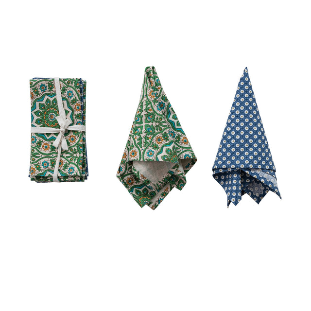 Creative Co-Op | Cotton Napkins with Block Print Patterns Set of 4
