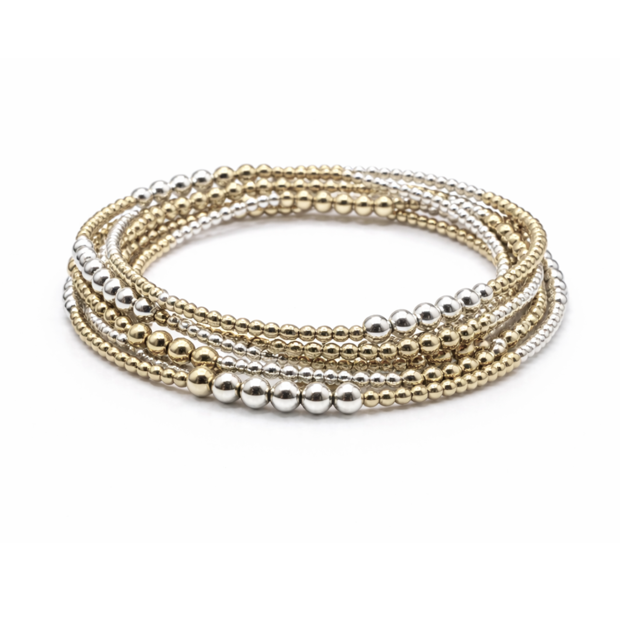 The Hamptons Mix 2x4 Sterling Silver and 14k Gold-Filled Beaded Bracelet: 6.5"