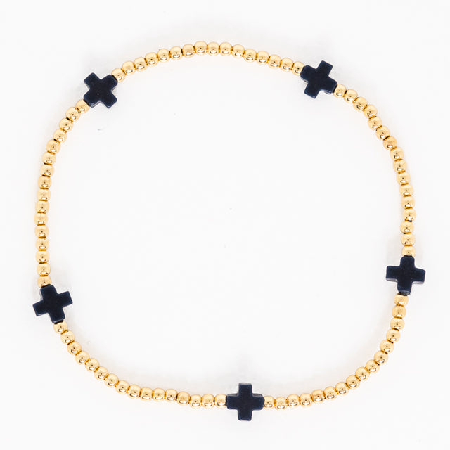 Enewton | Signature Cross Small Gold Pattern 2mm Bead Bracelet - Navy