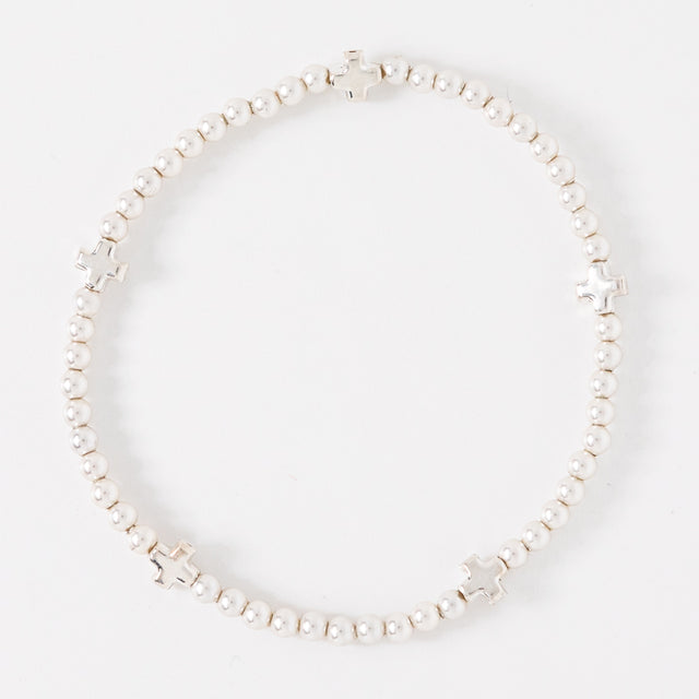 Enewton | Signature Cross Small Pearl Pattern 3mm Bead Bracelet - Sterling