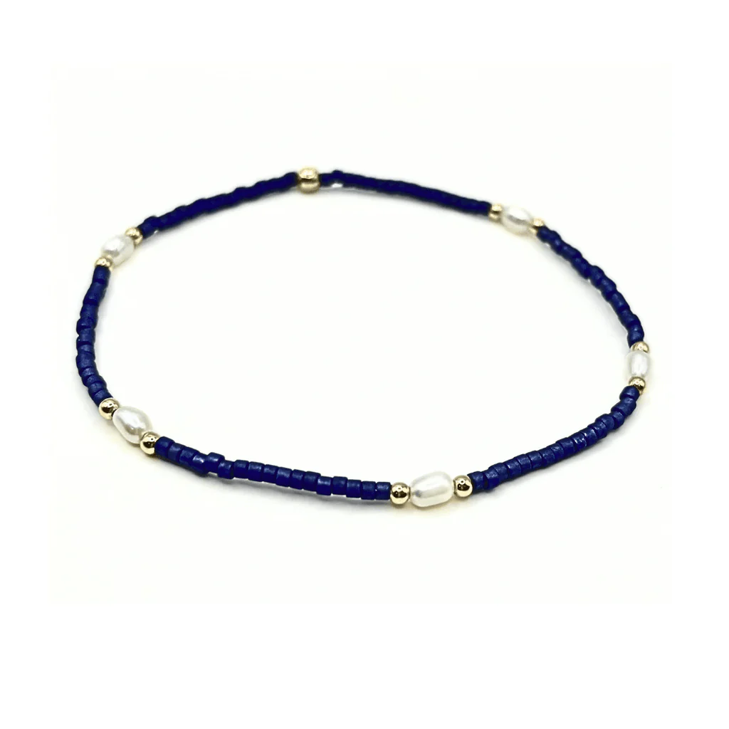Erin Gray | Game Day Gold-Filled & Natural Rice Pearls Bracelet - Navy
