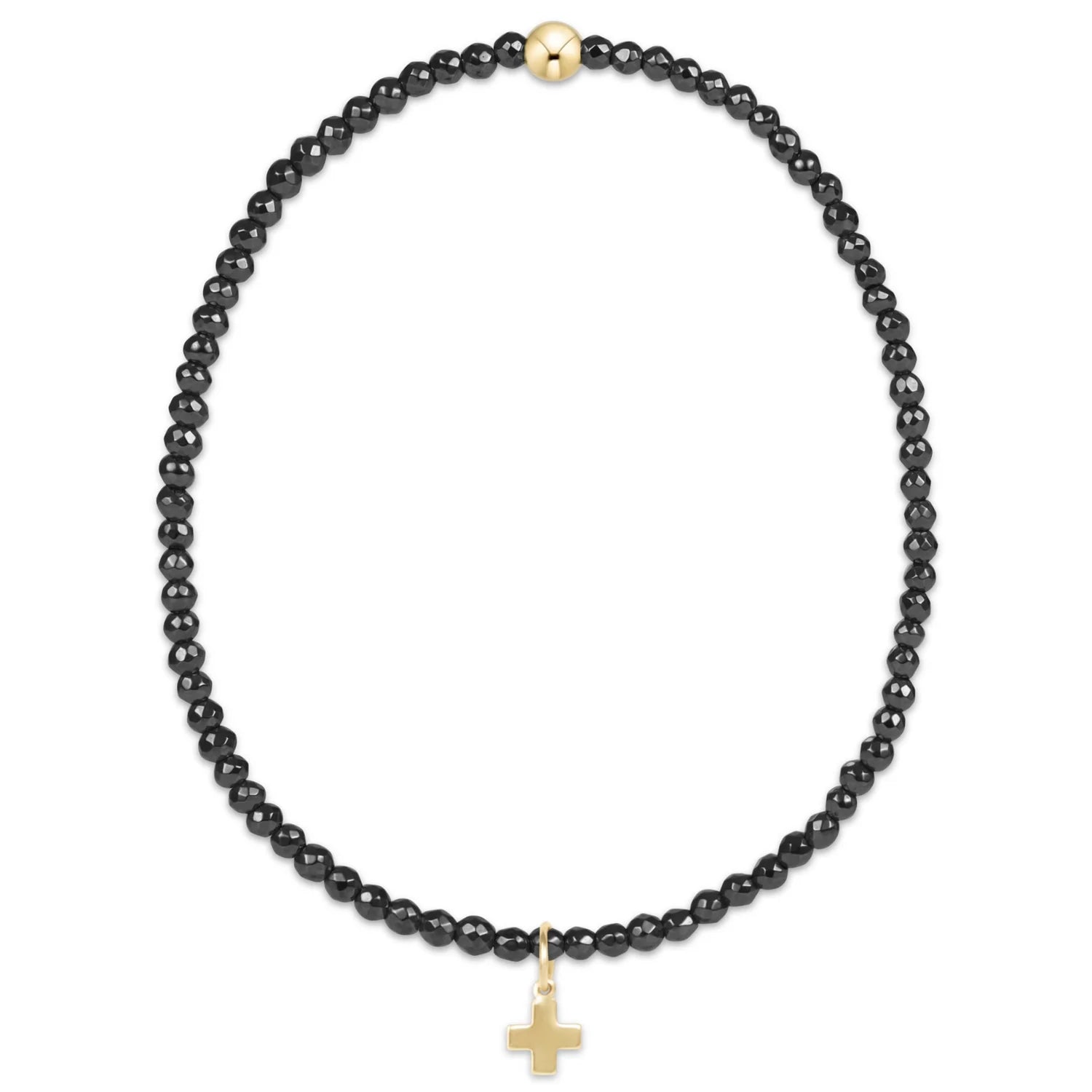 Enewton | Faceted Hematite 2mm bead bracelet - Signature cross gold charm