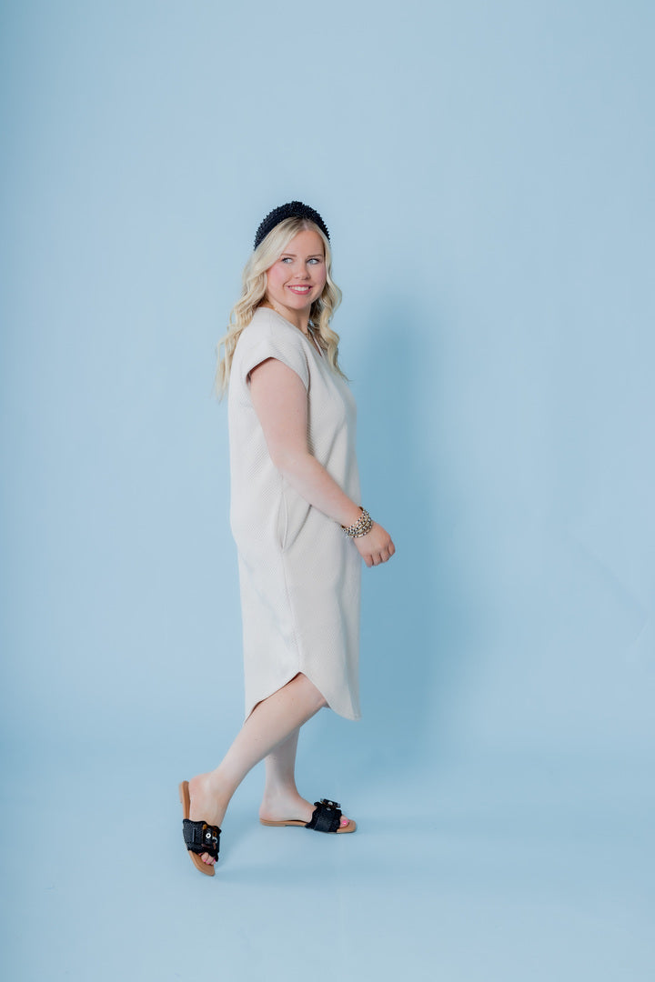 The Textured Round Hem Midi Dress (Final Sale)