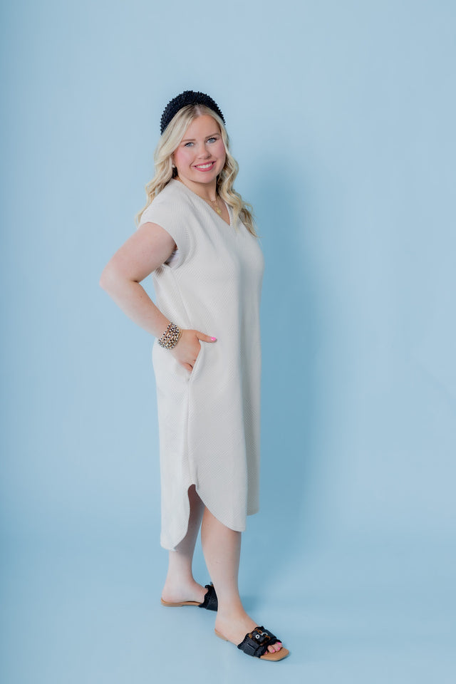 The Textured Round Hem Midi Dress (Final Sale)