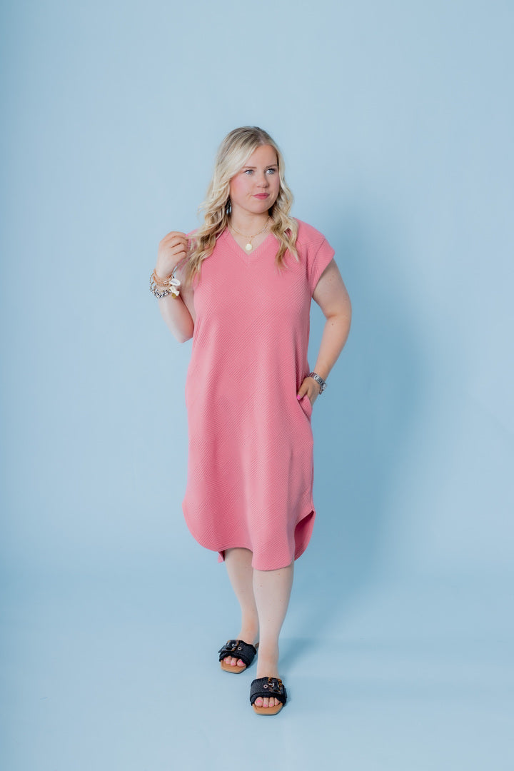 The Textured Round Hem Midi Dress (Final Sale)