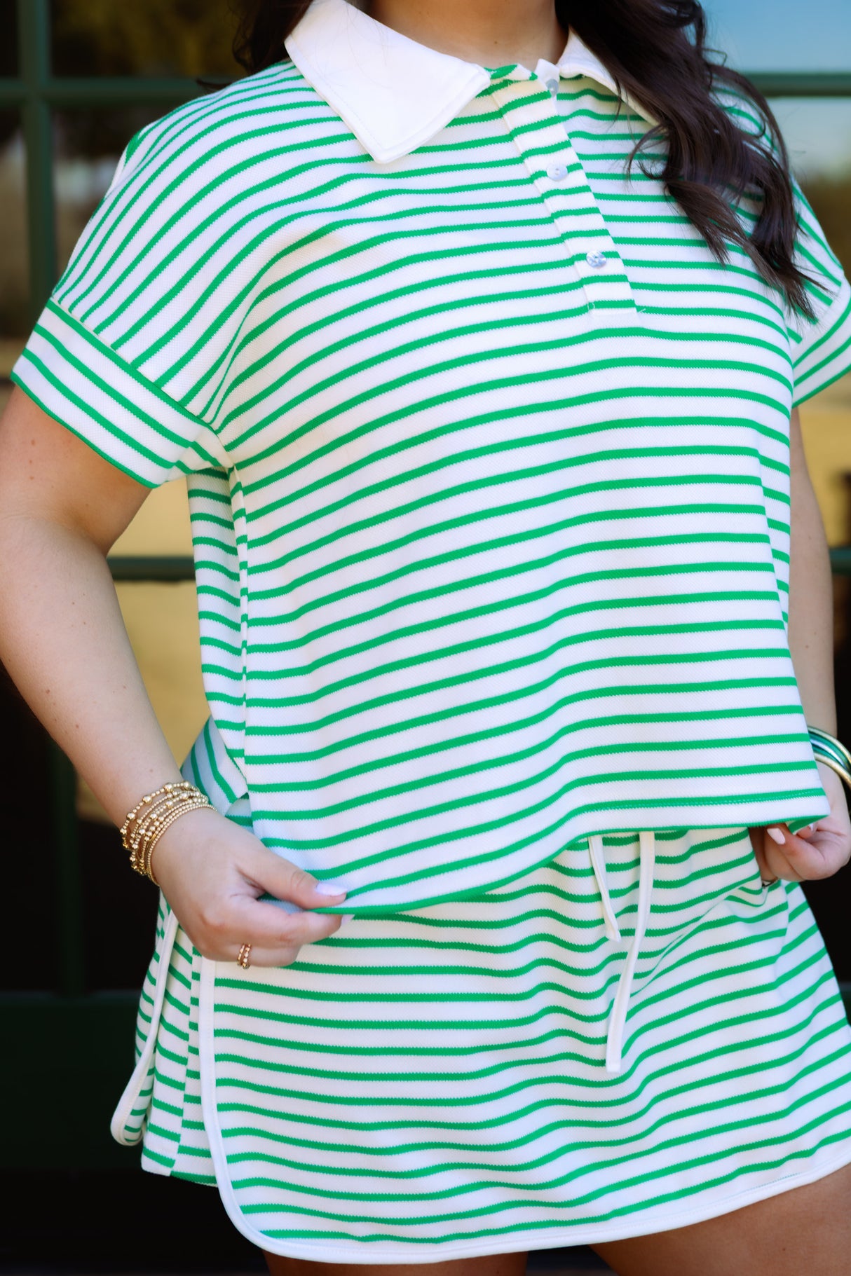 Striped Knit Drawstring Skort Set