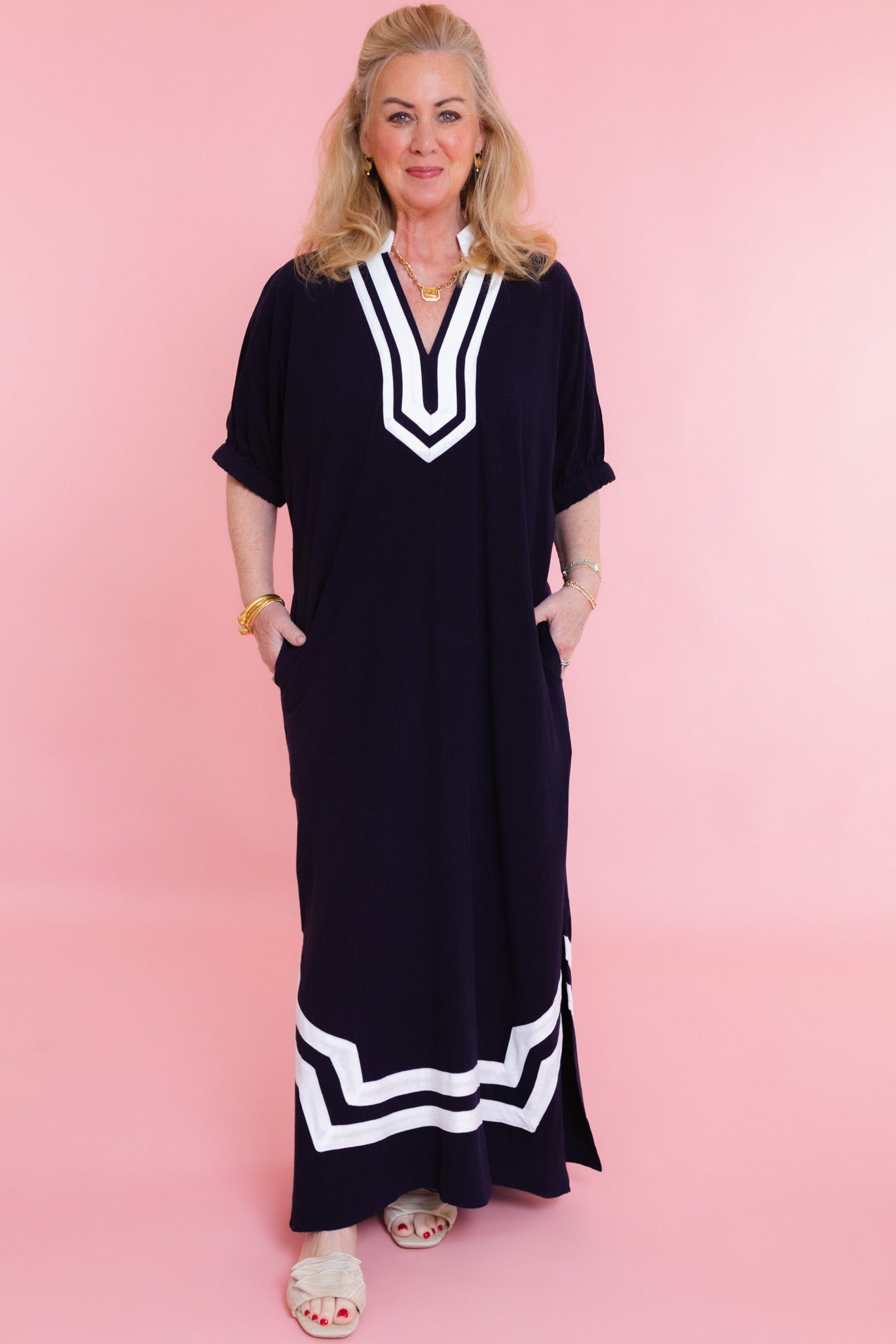 Refined Lines Linen Midi Dress