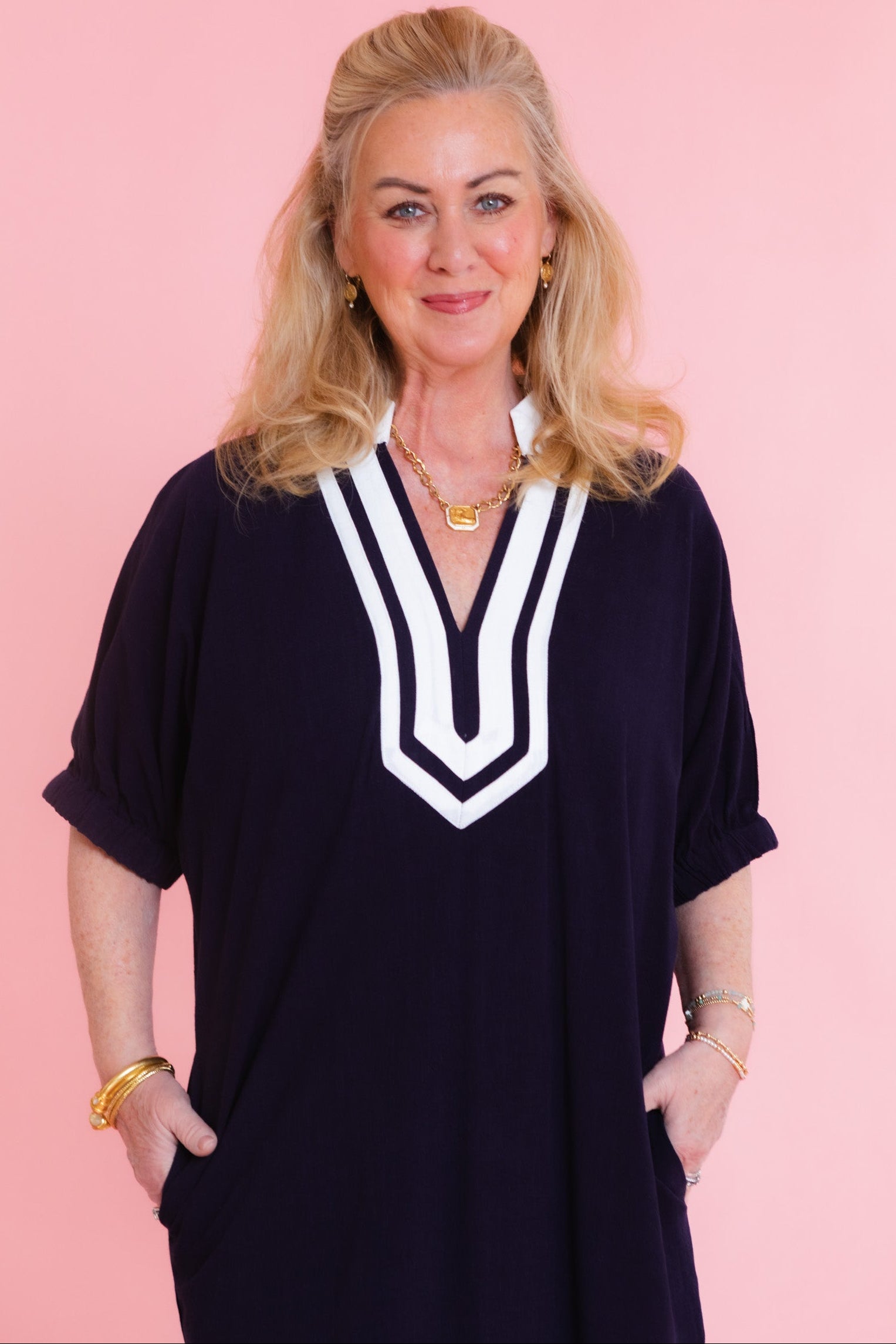 Refined Lines Linen Midi Dress