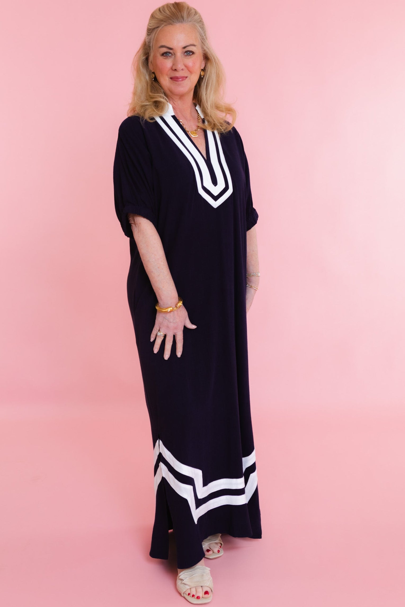 Refined Lines Linen Midi Dress