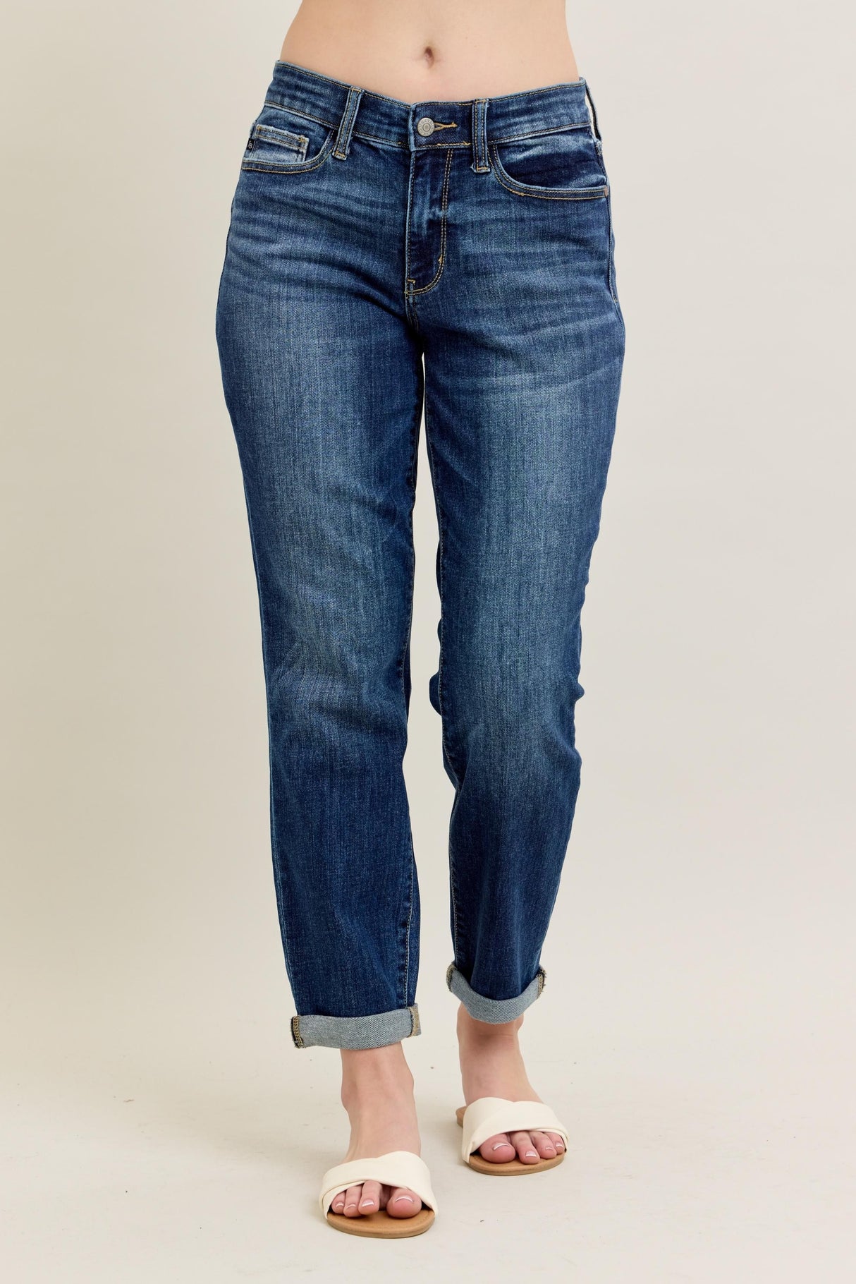 Judy Blue | Midrise Cuffed Boyfriend Jeans