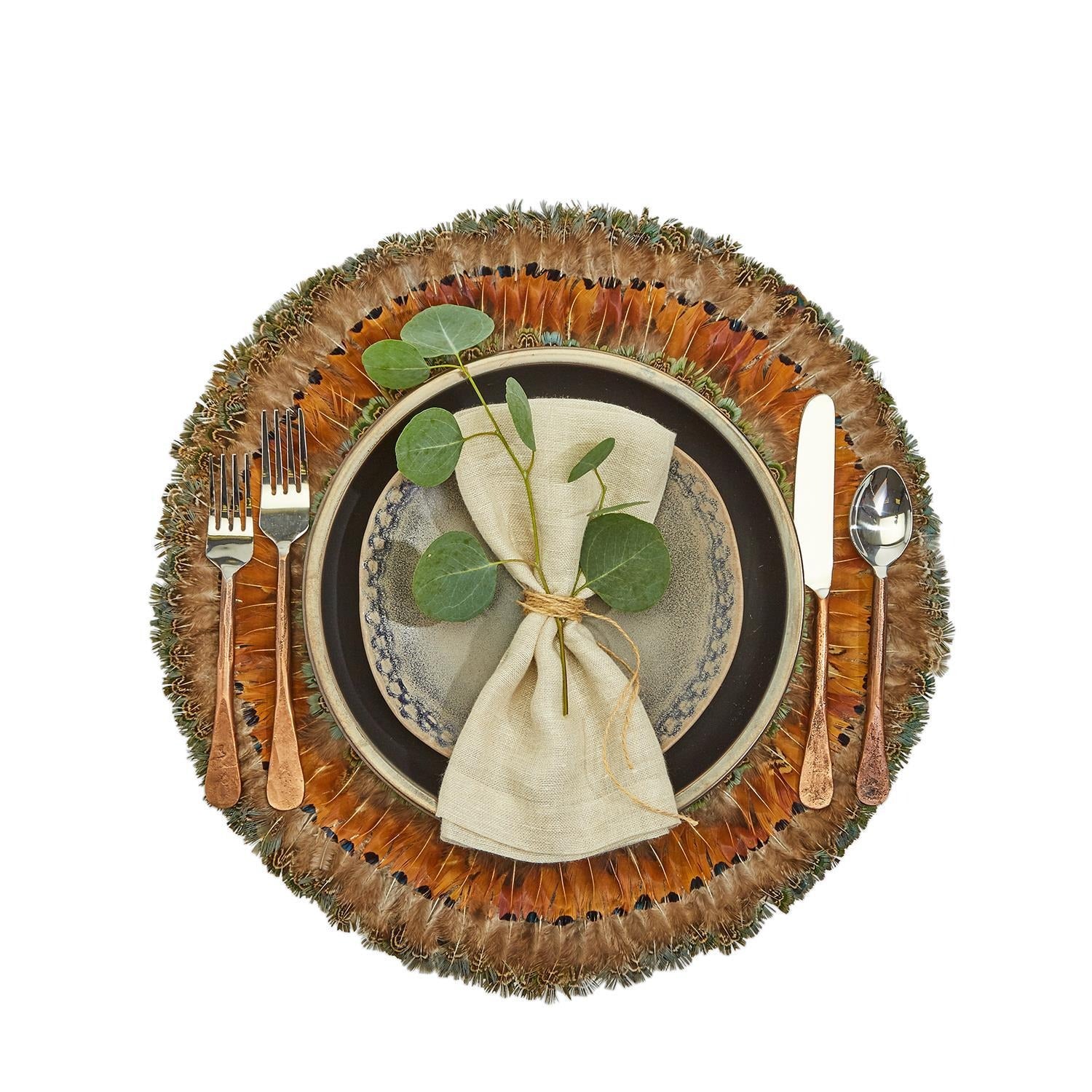Pheasant Park Round Decorative Mat - Pheasant Feathers