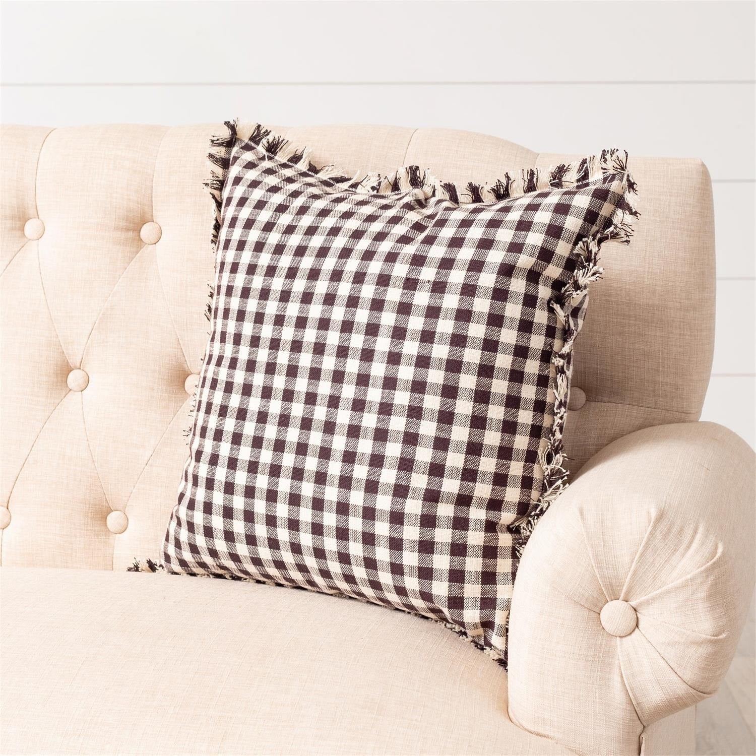Brown and Cream Gingham Pillow