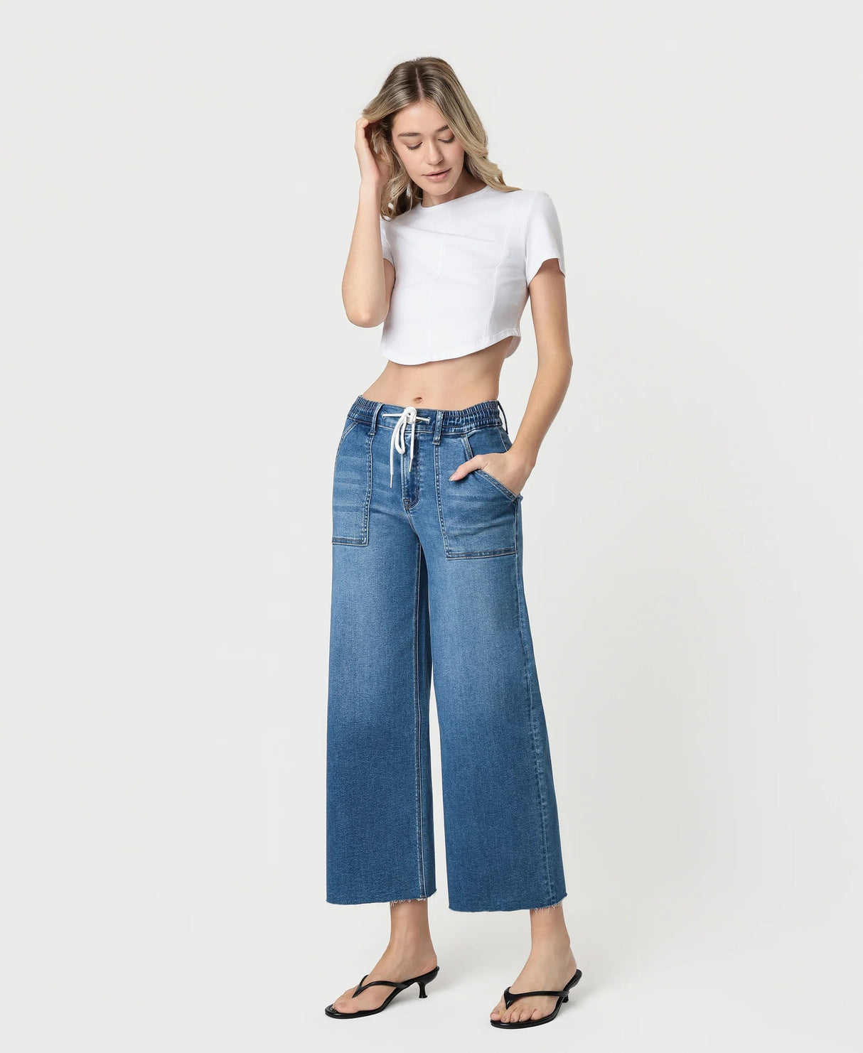 Vervet | Kris High Rise Drawstring Baggy Wide Leg Jeans