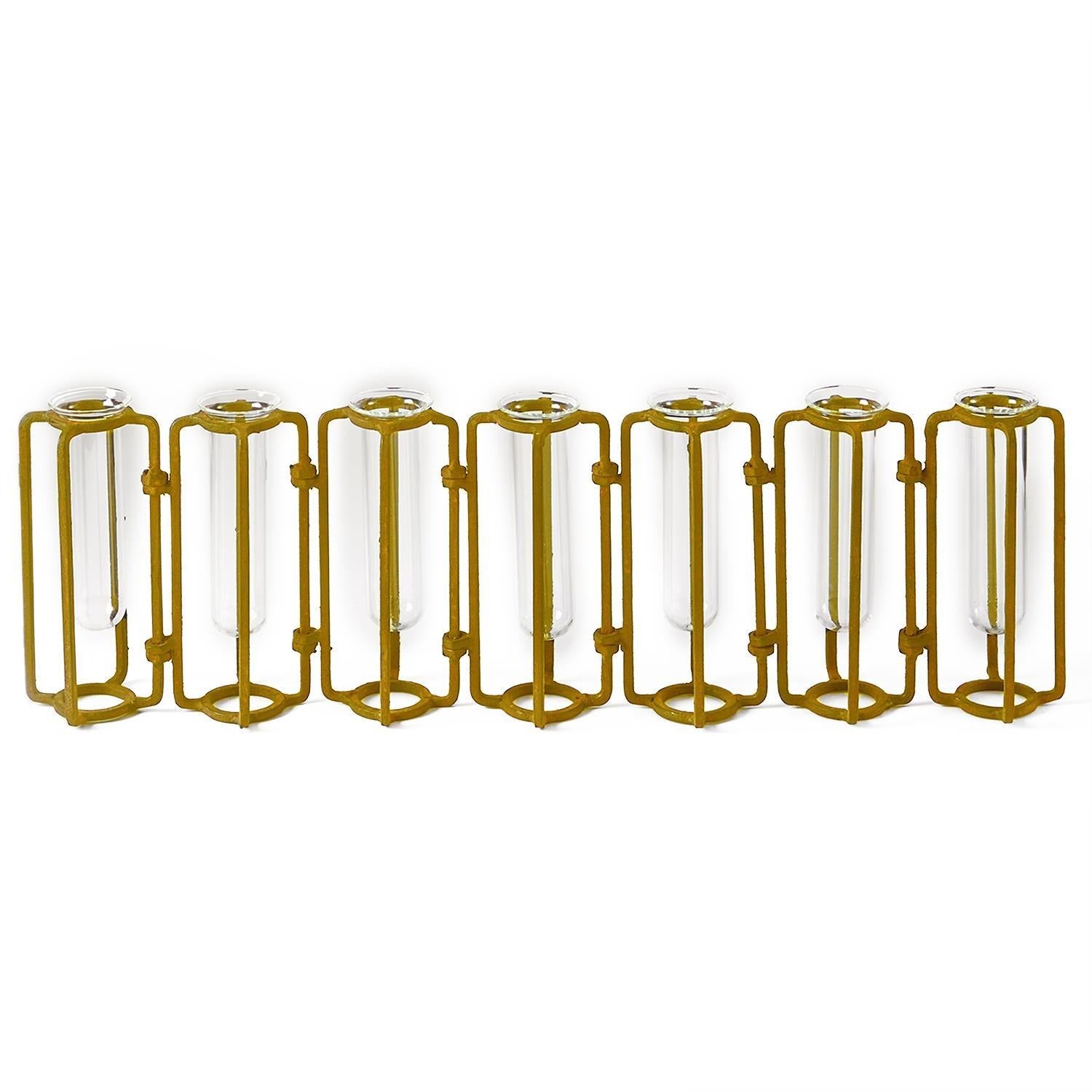 Lavoisier Set of 7 Hinged Flower Vase with Antiqued Gold Finish