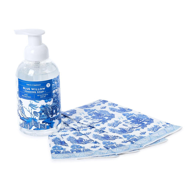 Two's Company | Blue Willow Crisp Foaming Soap with Guest Towels Set