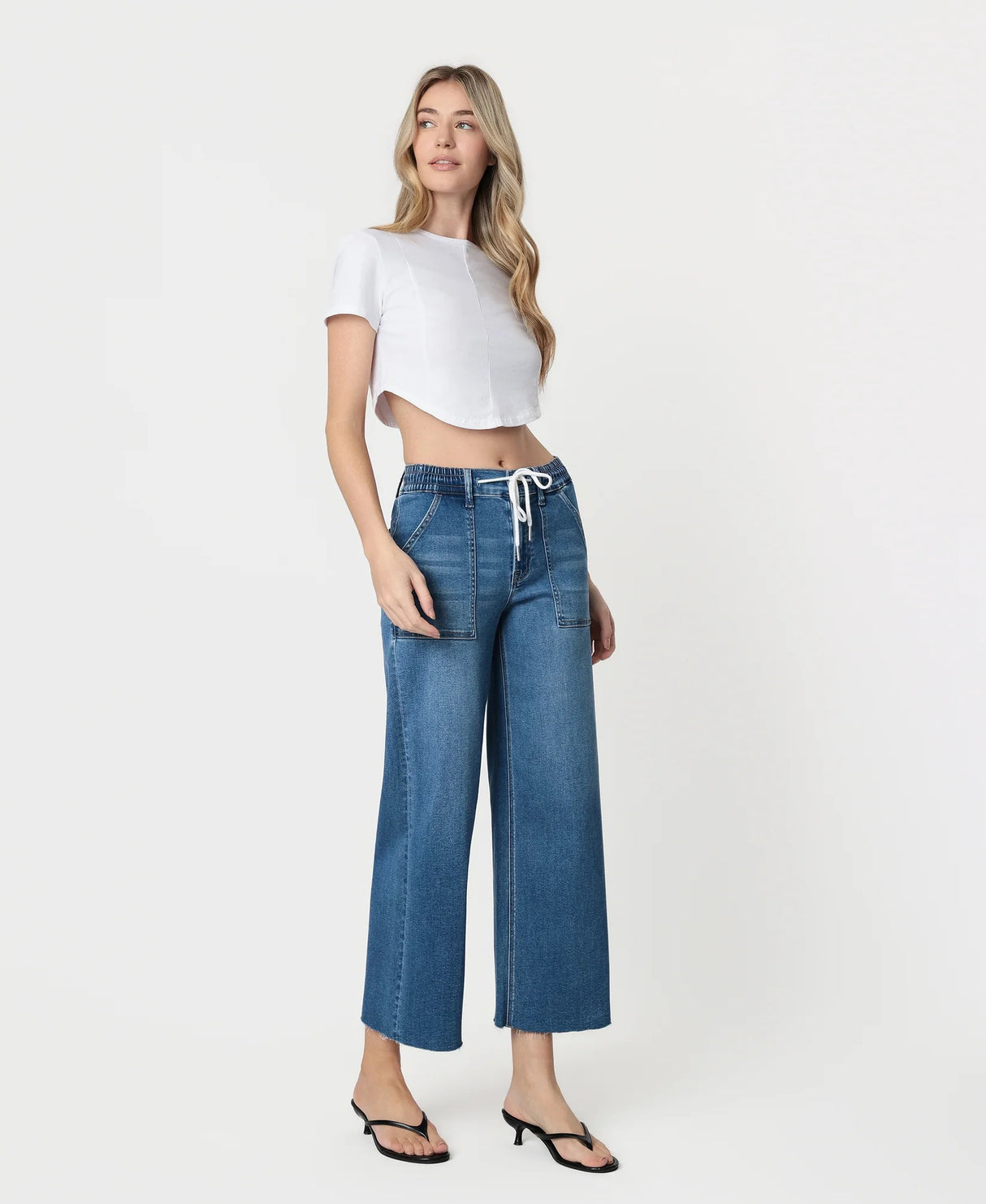 Vervet | Kris High Rise Drawstring Baggy Wide Leg Jeans