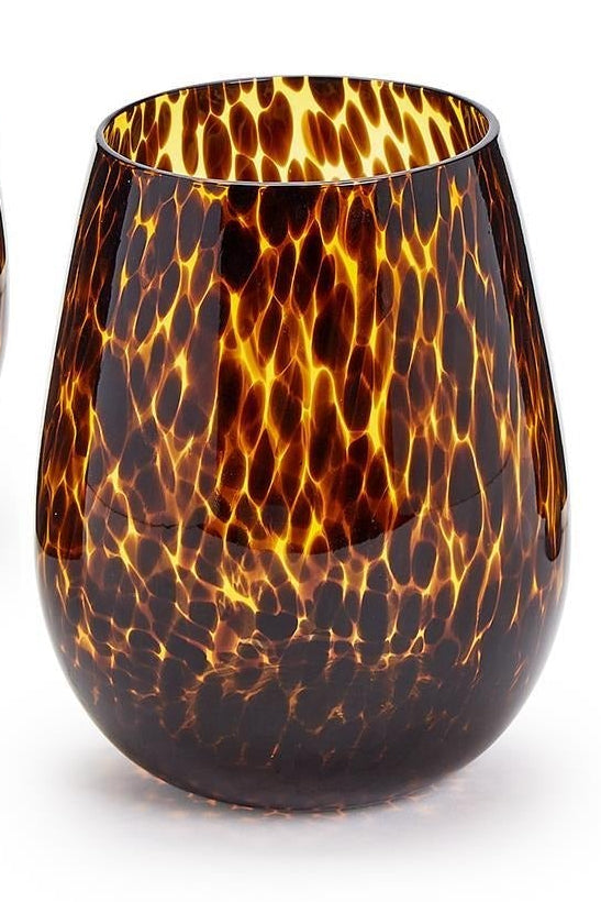 Tortoise Print Stemless Wine Glass