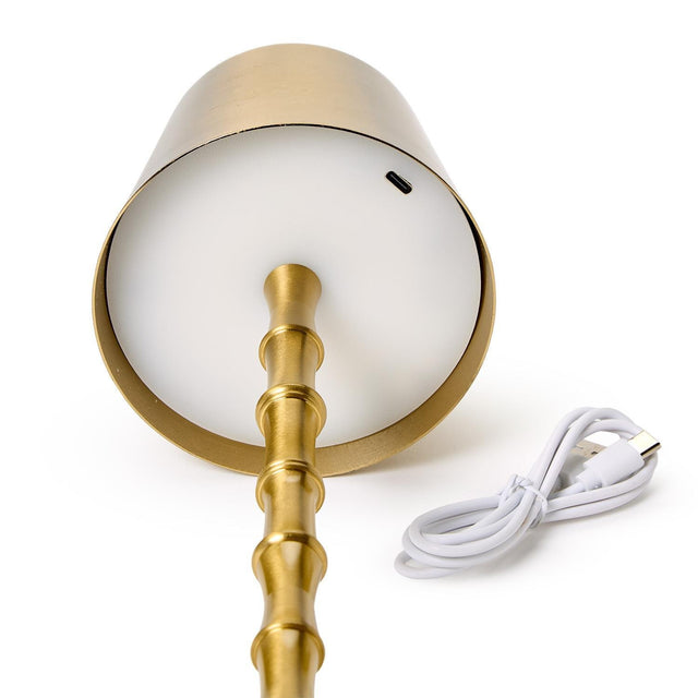 Two's Company | LED Portable Cordless Gold Bamboo Table Lamp