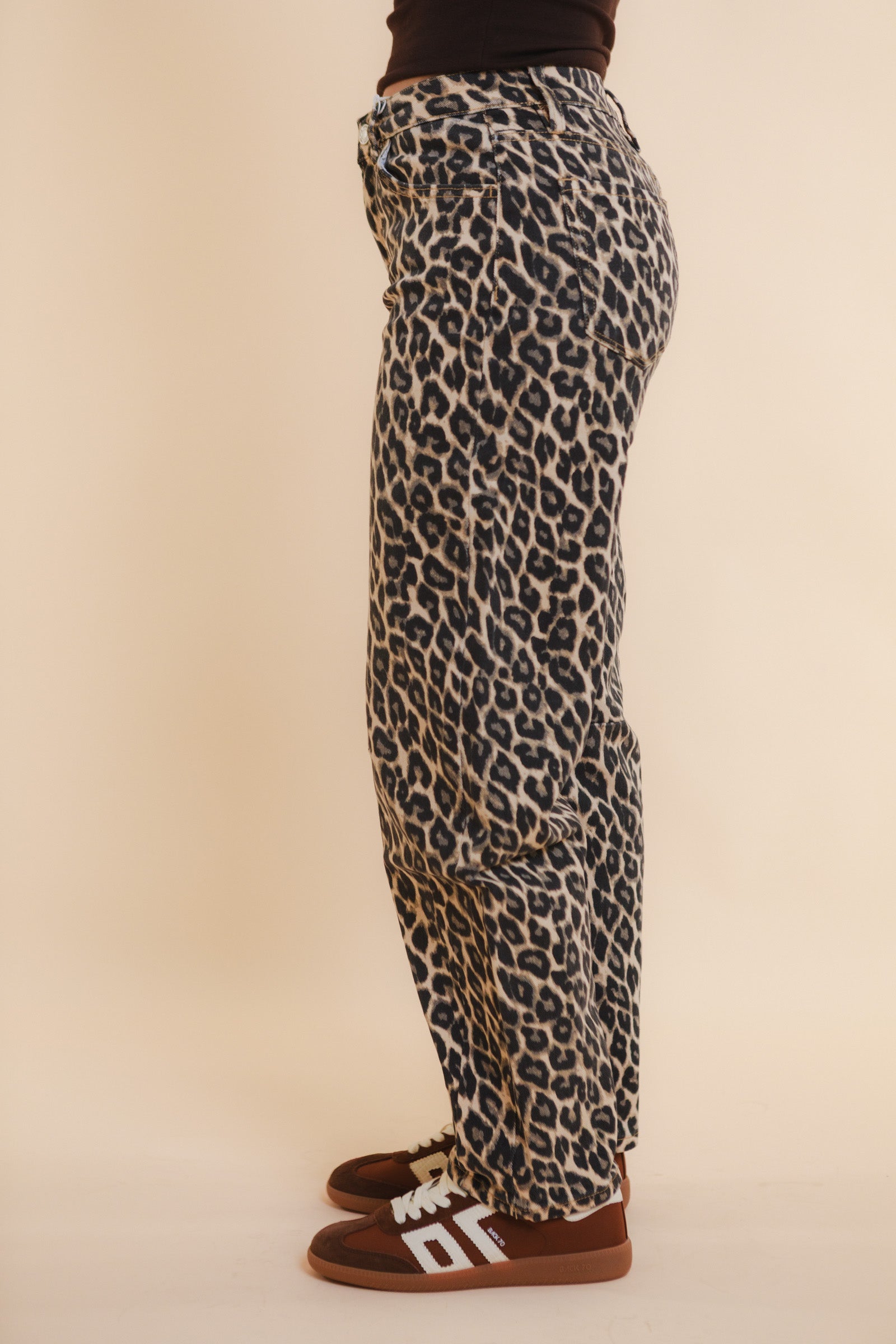 Vervet | High Rise Leopard Print Barrel Jeans