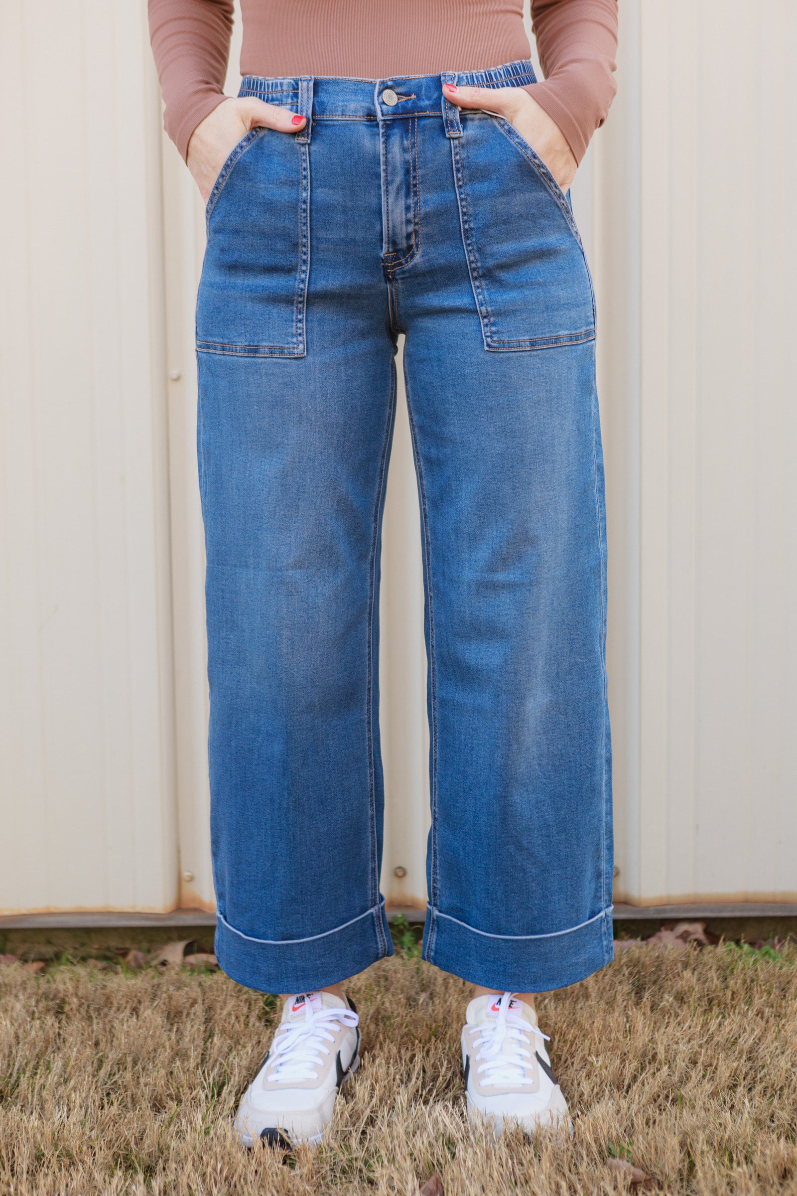 Vervet | High Rise Double Cuffed Baggy Wide Jeans