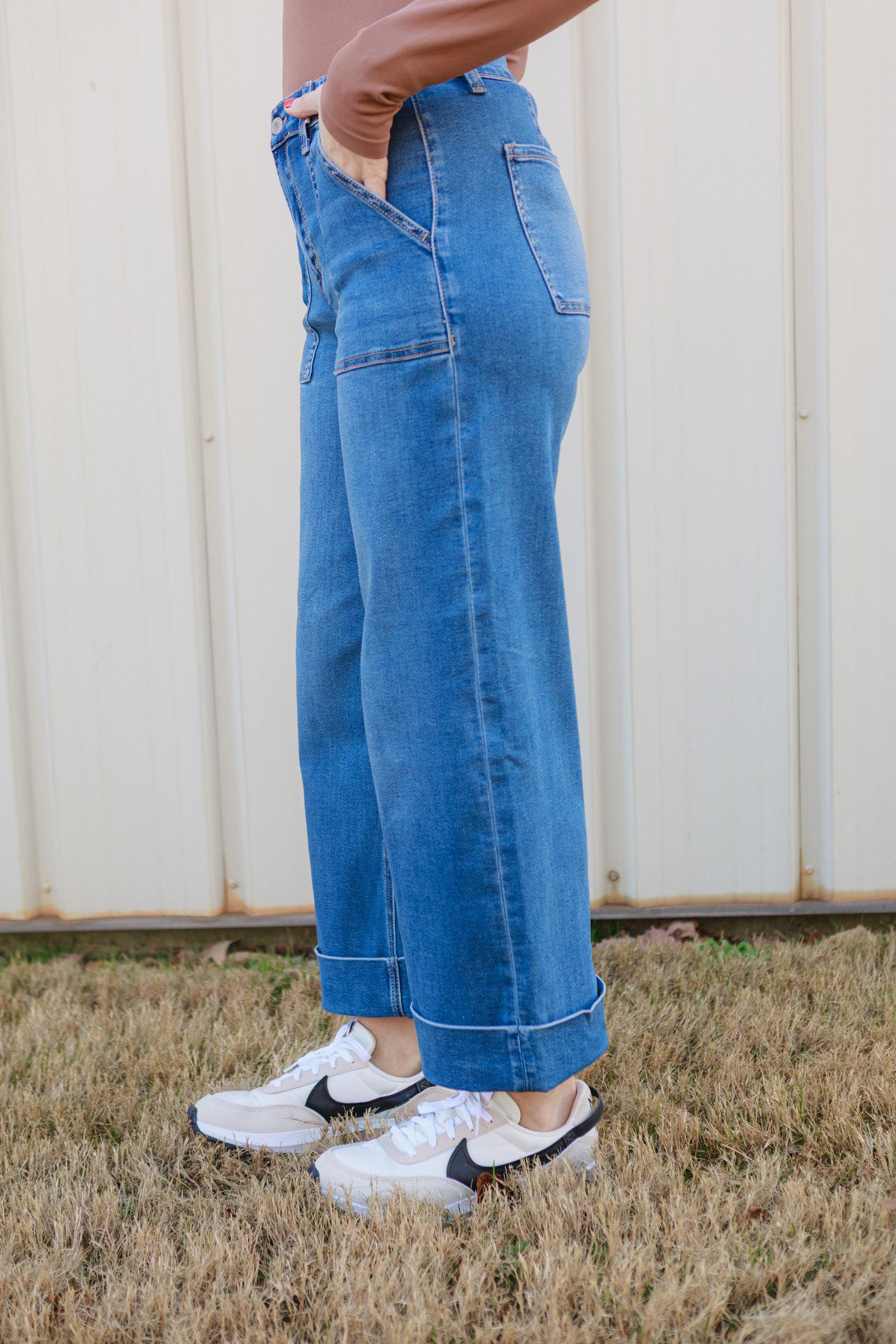 Vervet | High Rise Double Cuffed Baggy Wide Jeans