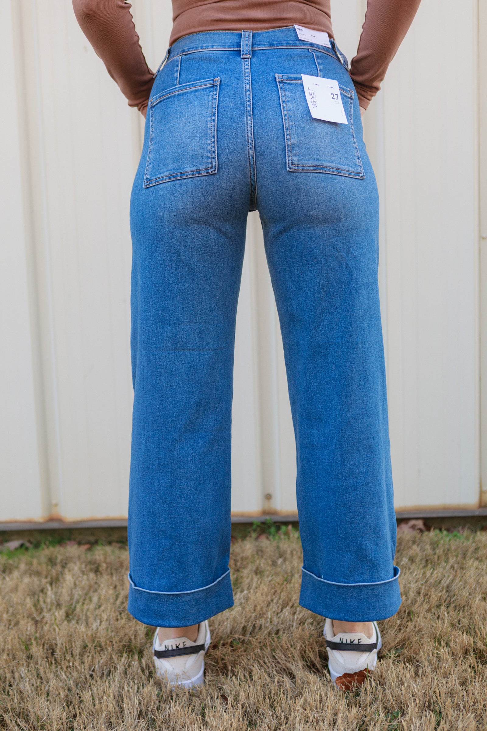 Vervet | High Rise Double Cuffed Baggy Wide Jeans