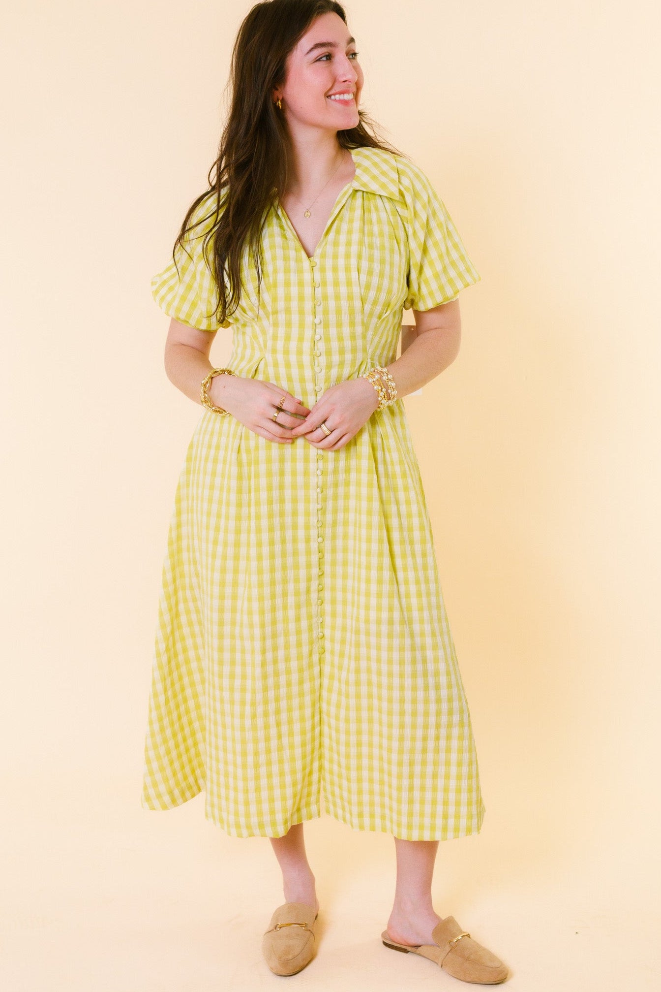 English Factory | Gingham Puff Sleeve Dress