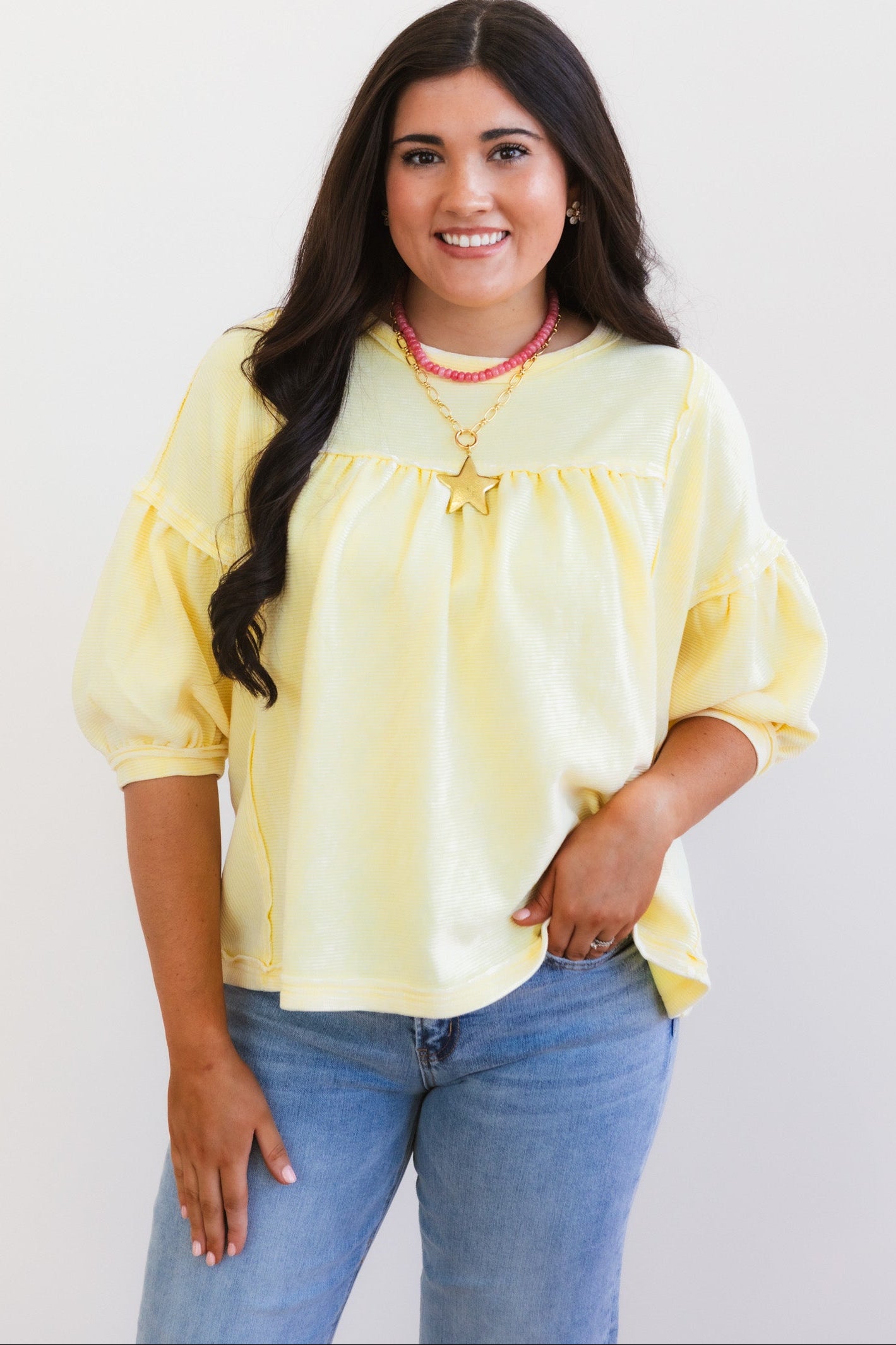 Textured Knit Washed Babydoll Top