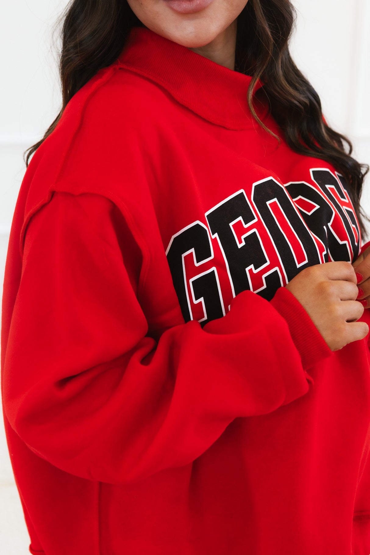 Cozy Reversible Georgia Mock-Neck Fleece - Red