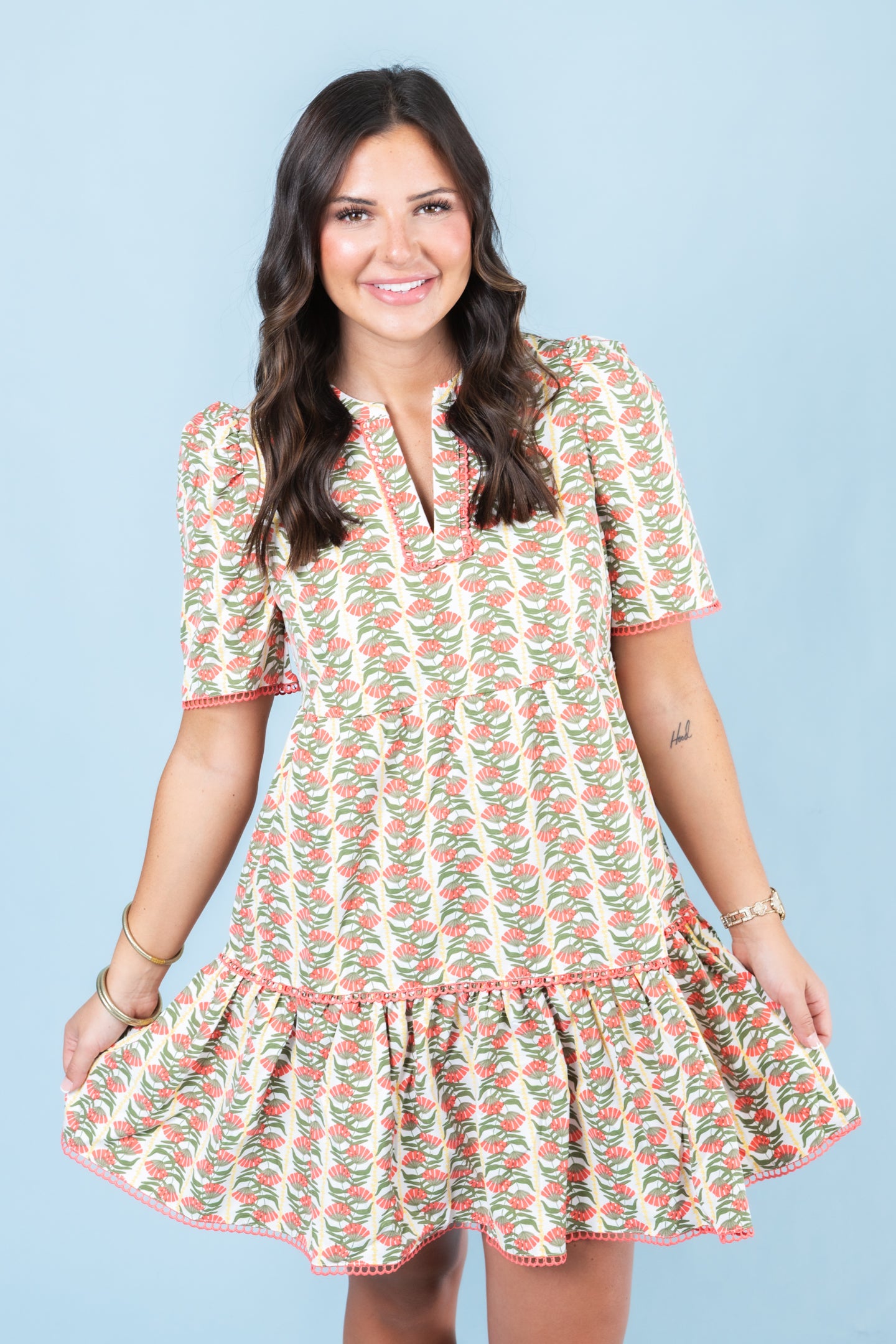 Mary Square | Adelyn Dress in Honey Vines Coral